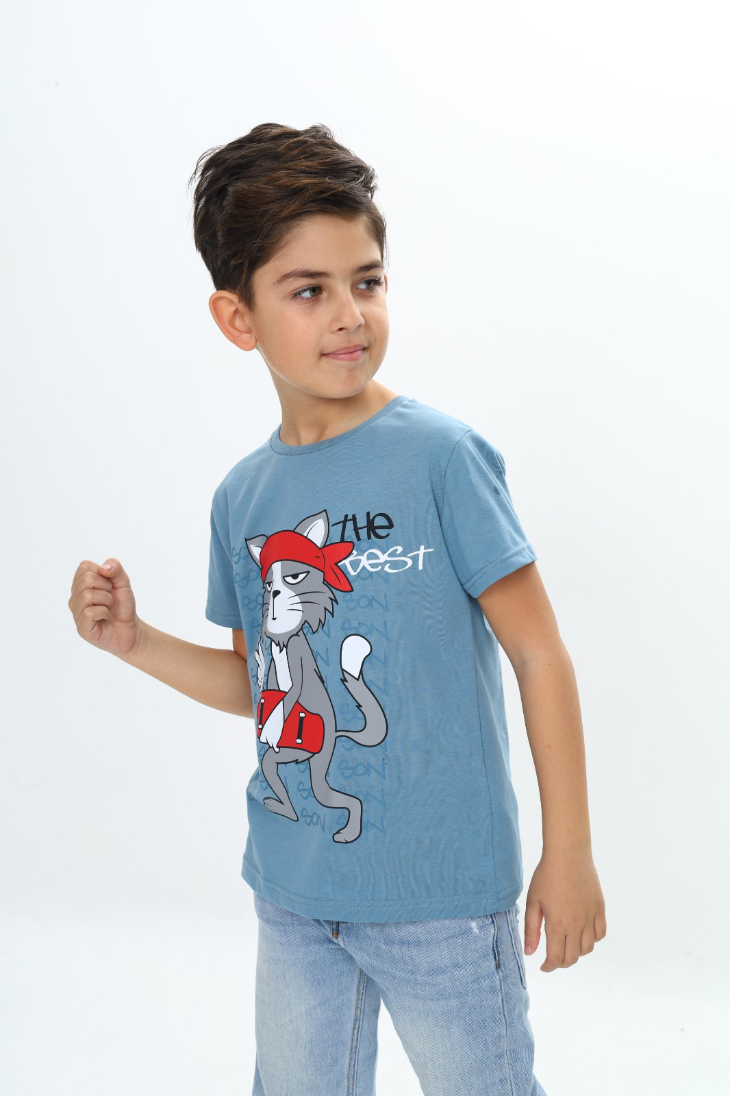 Toontoy Erkek Çocuk Kaykay Kedi Baskılı Tişört