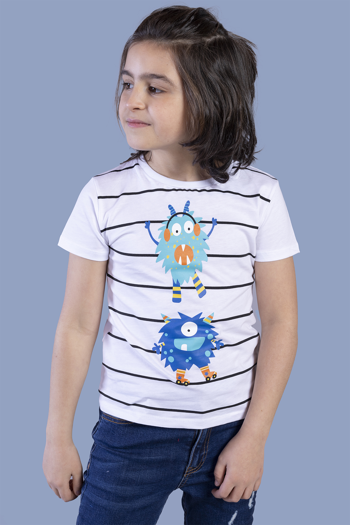 Toontoy Erkek Çocuk Çizgili Canavar Baskılı Tişört