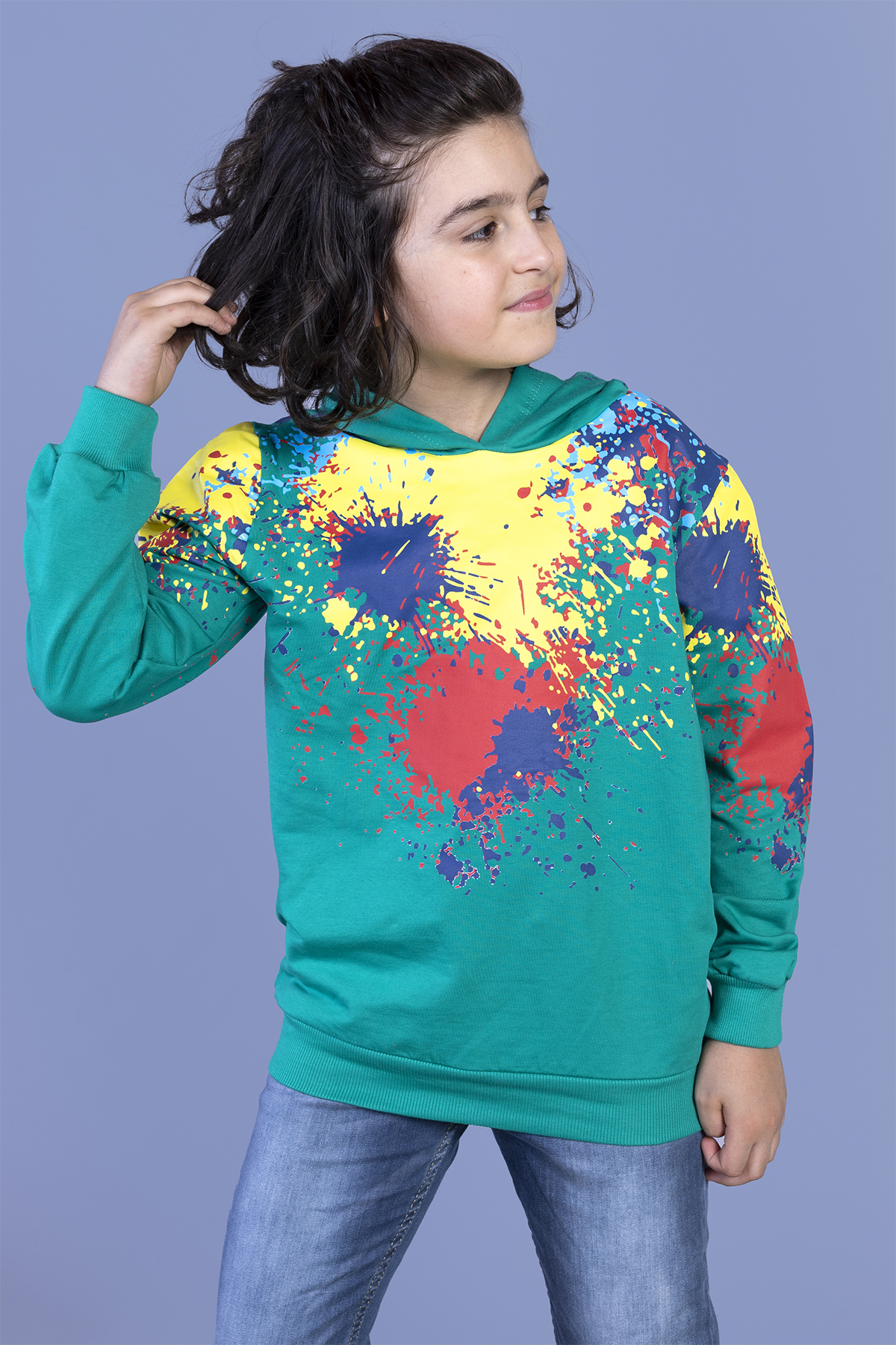Toontoy Erkek Çocuk Kapüşonlu Renkli Püskürtme Baskılı Sweatshirt