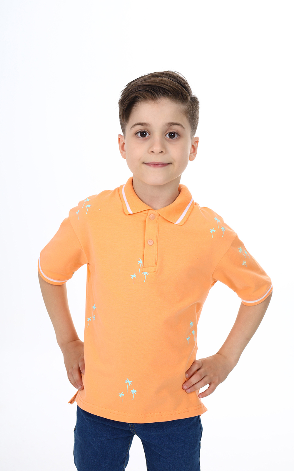 Toontoy Erkek Çocuk Polo Yaka Palmiye  Baskılı Tişört