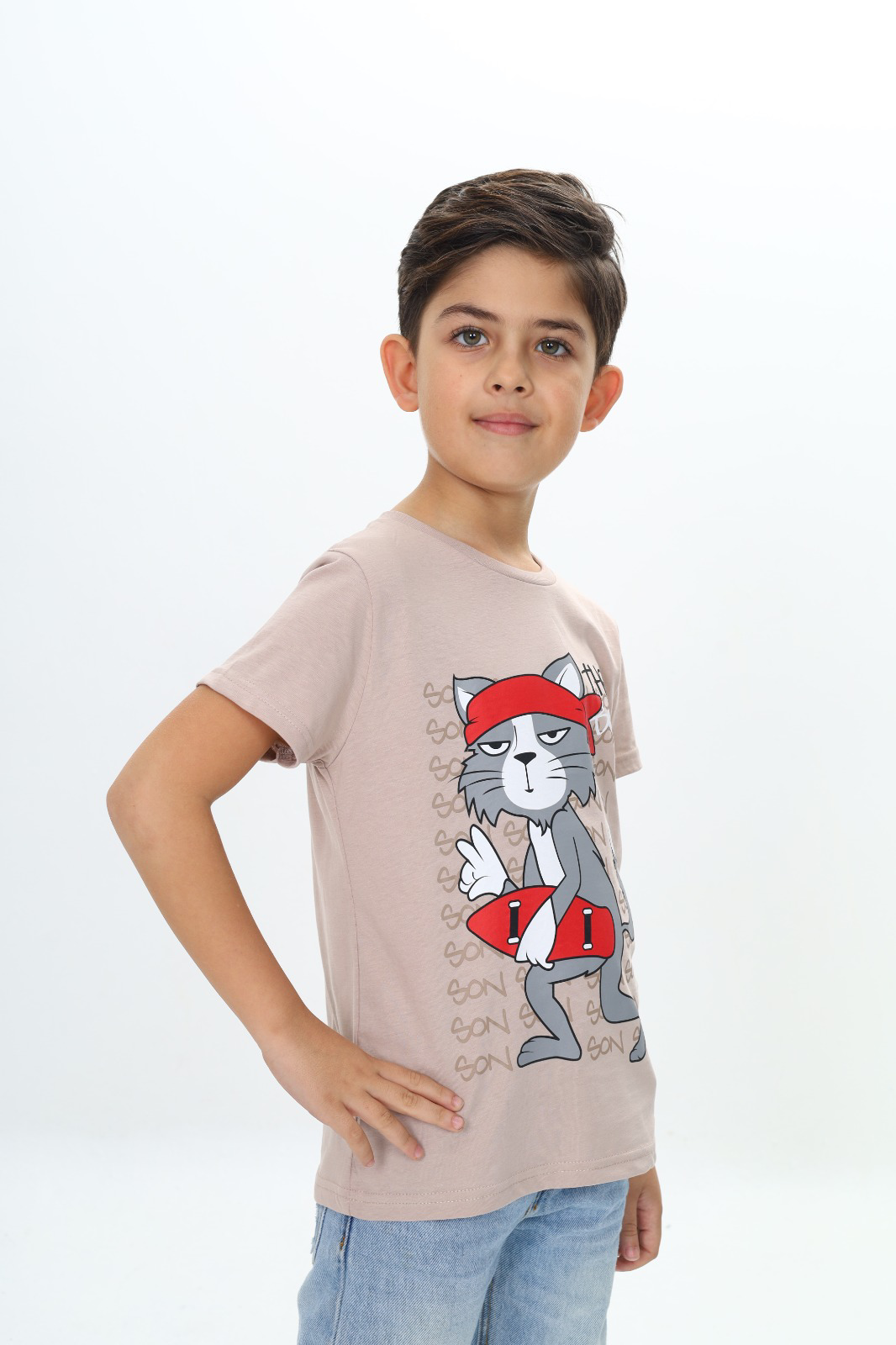 Toontoy Erkek Çocuk Kaykay Kedi Baskılı Tişört