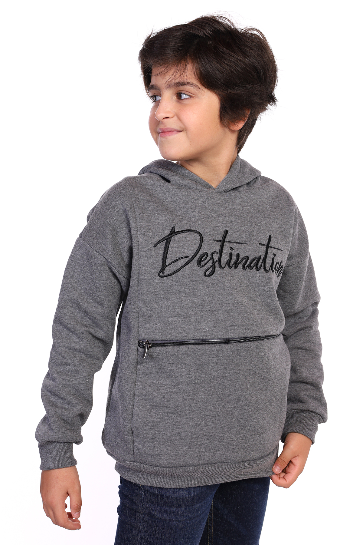 Toontoy Erkek Çocuk Cebi Fermuar Kapatmalı Nakışlı Sweatshirt