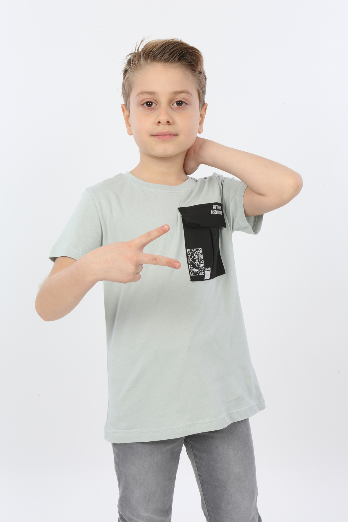 Toontoy Erkek Çocuk Göğsü Cepli Yazı Baskılı Tişört