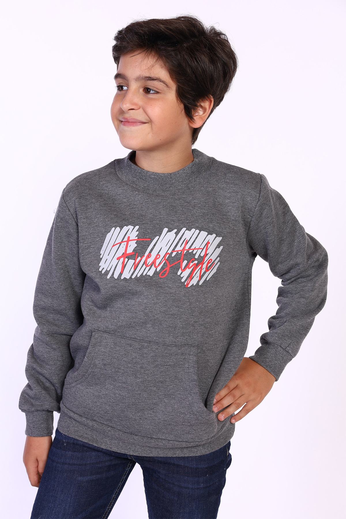 Toontoy Erkek Çocuk Kanguru Cepli Baskılı Sweatshirt