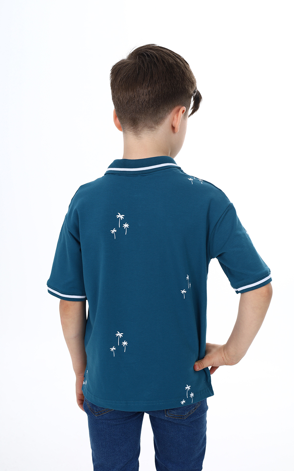 Toontoy Erkek Çocuk Polo Yaka Palmiye  Baskılı Tişört