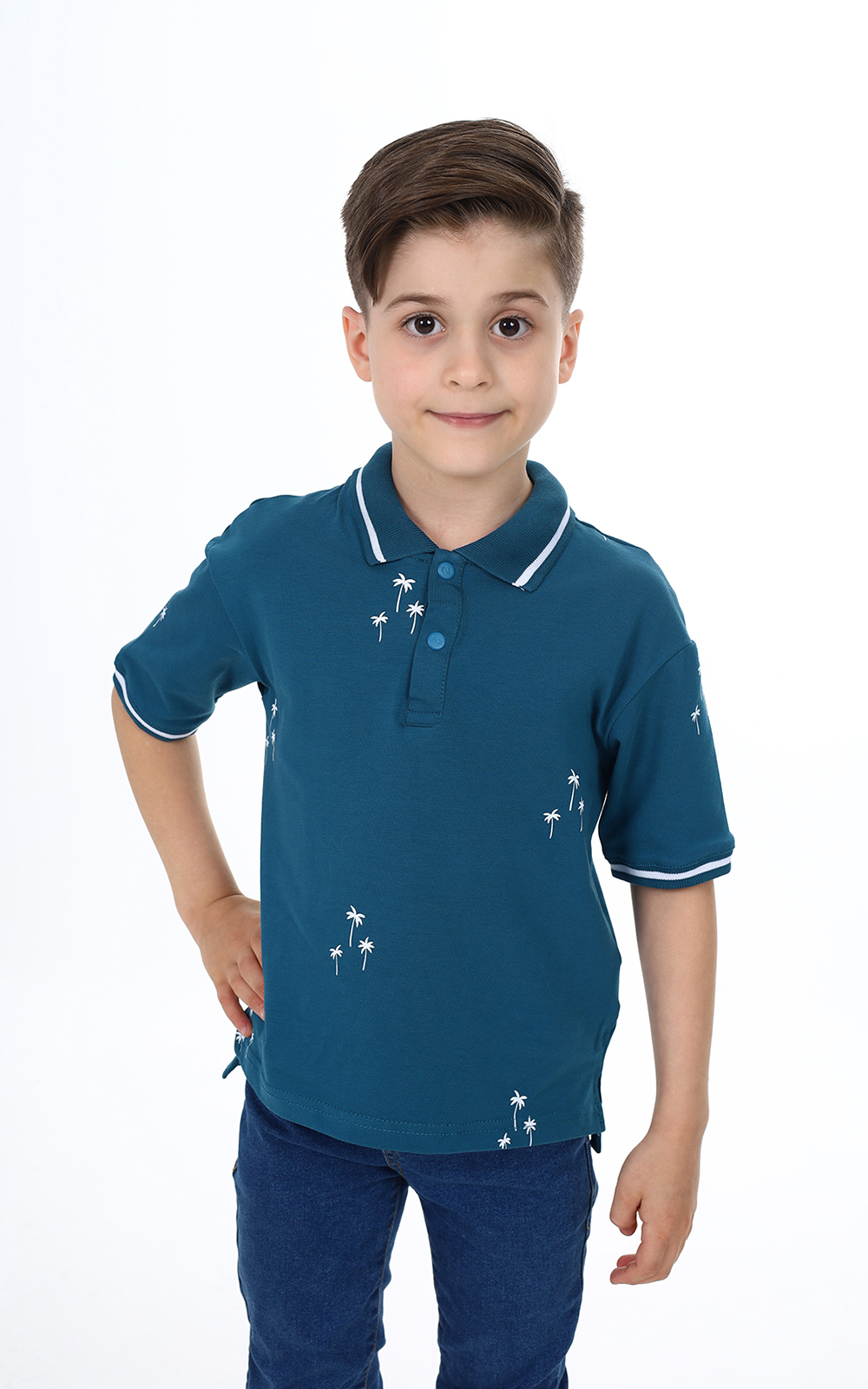 Toontoy Erkek Çocuk Polo Yaka Palmiye  Baskılı Tişört