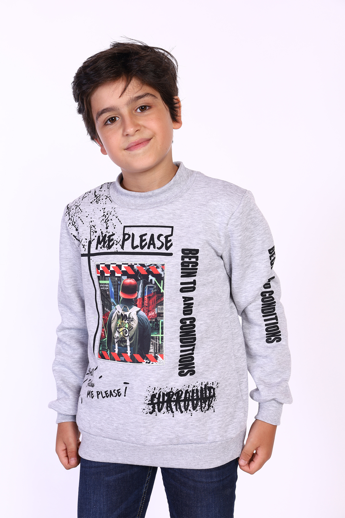 Toontoy Erkek Çocuk Balıkçı Yaka İçi Pamuklu Sweatshirt