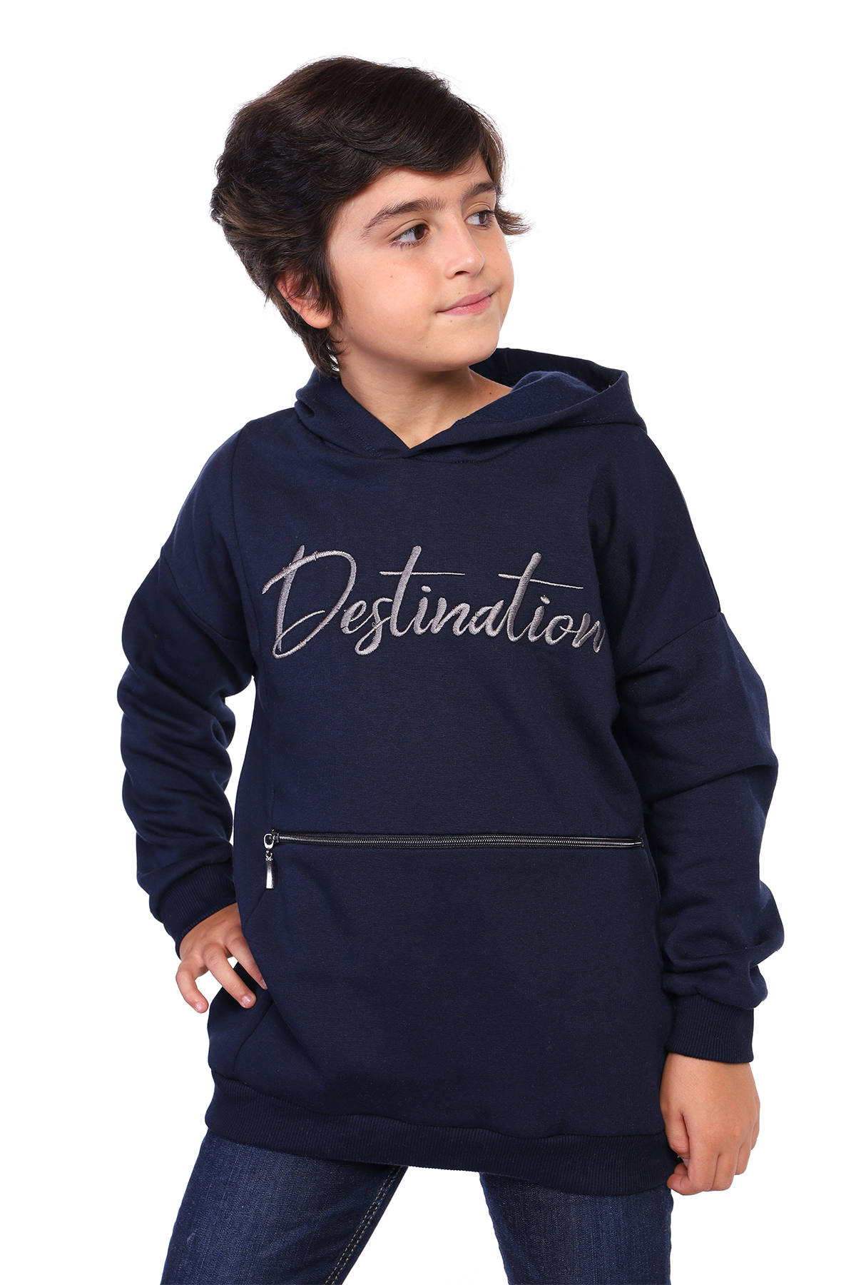 Toontoy Erkek Çocuk Cebi Fermuar Kapatmalı Nakışlı Sweatshirt