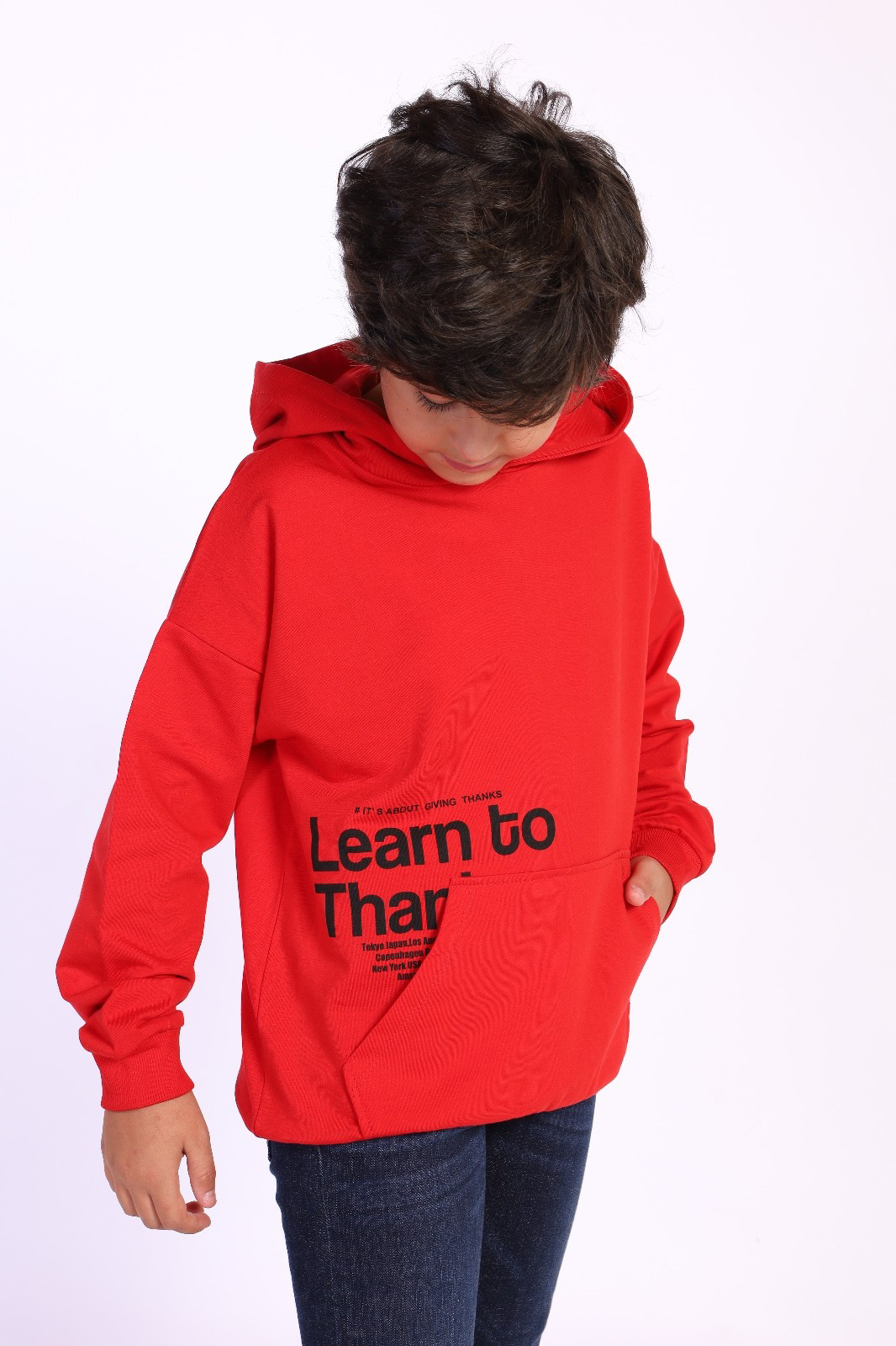Toontoy Erkek Çocuk Kapüşonlu Kanguru Cepli Baskılı Sweatshirt