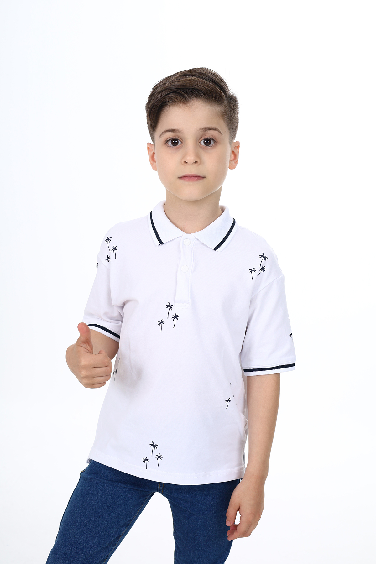 Toontoy Erkek Çocuk Polo Yaka Palmiye  Baskılı Tişört