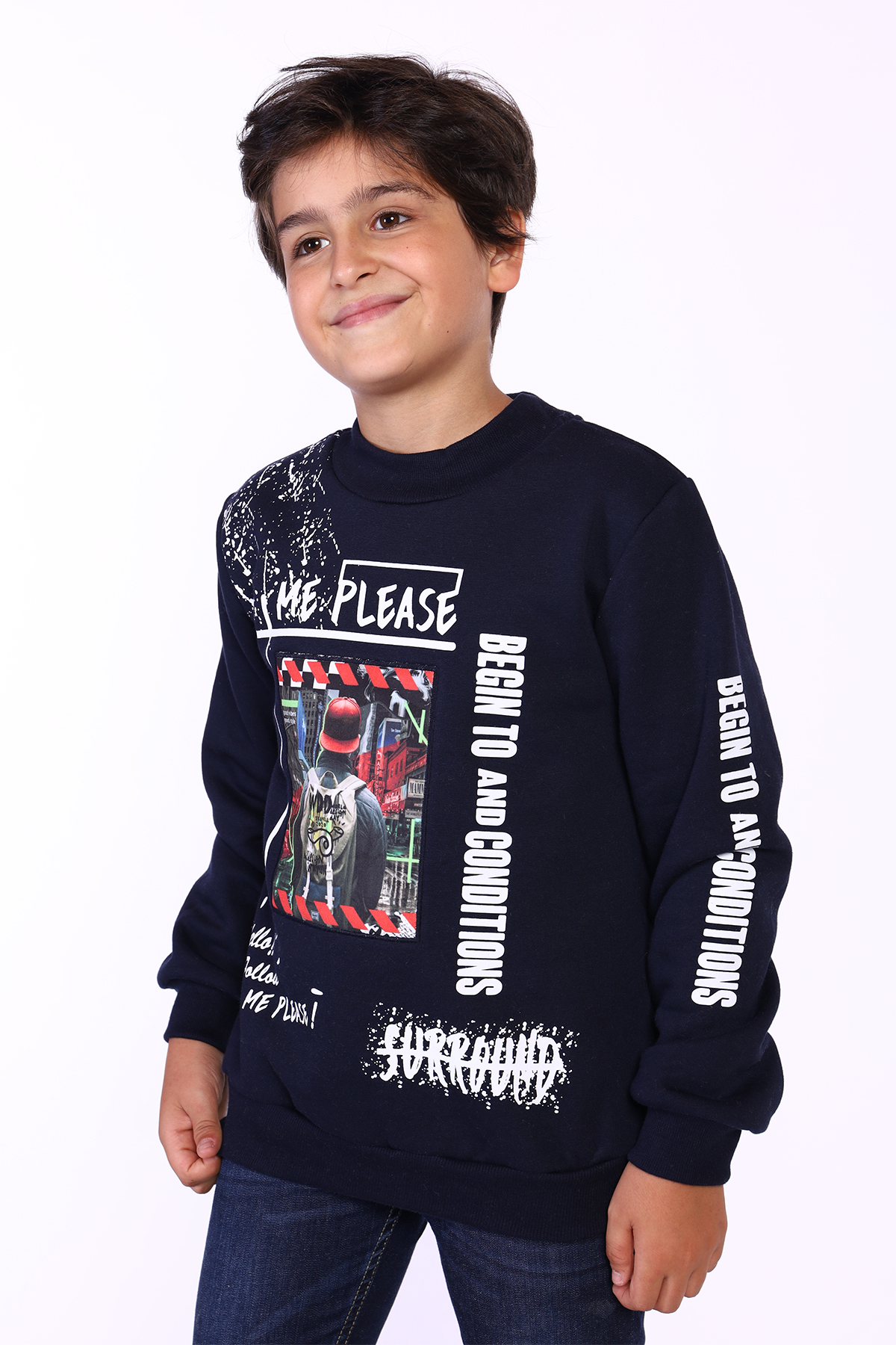 Toontoy Erkek Çocuk Balıkçı Yaka İçi Pamuklu Sweatshirt