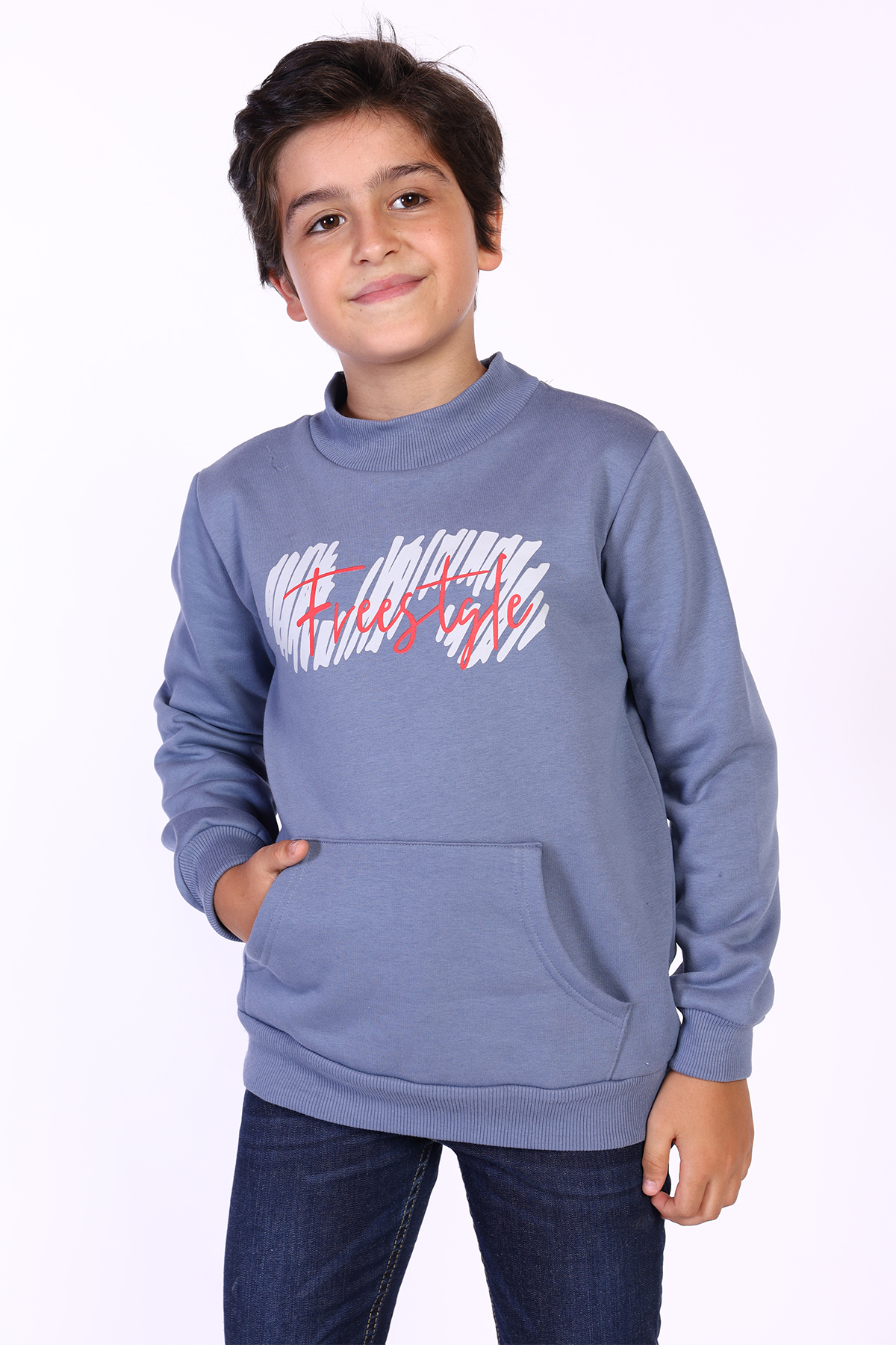 Toontoy Erkek Çocuk Kanguru Cepli Baskılı Sweatshirt