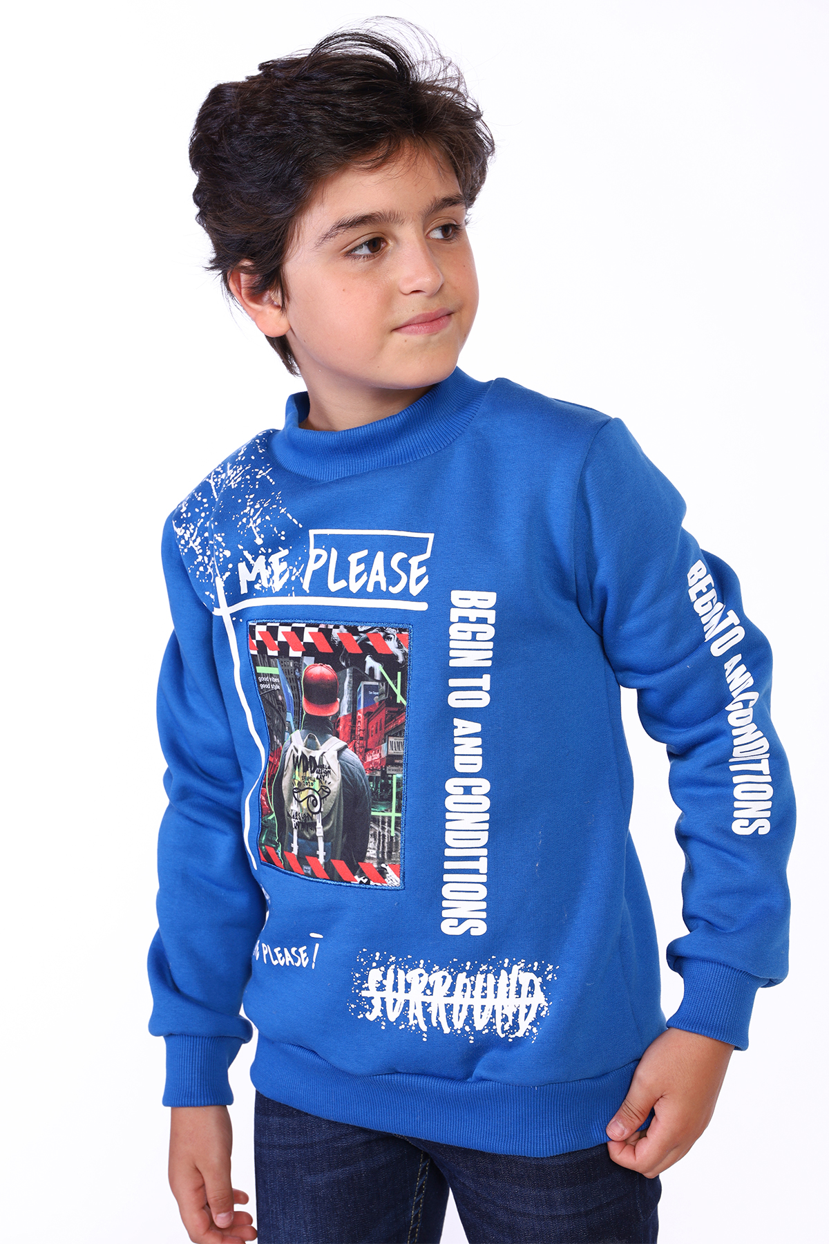 Toontoy Erkek Çocuk Balıkçı Yaka İçi Pamuklu Sweatshirt