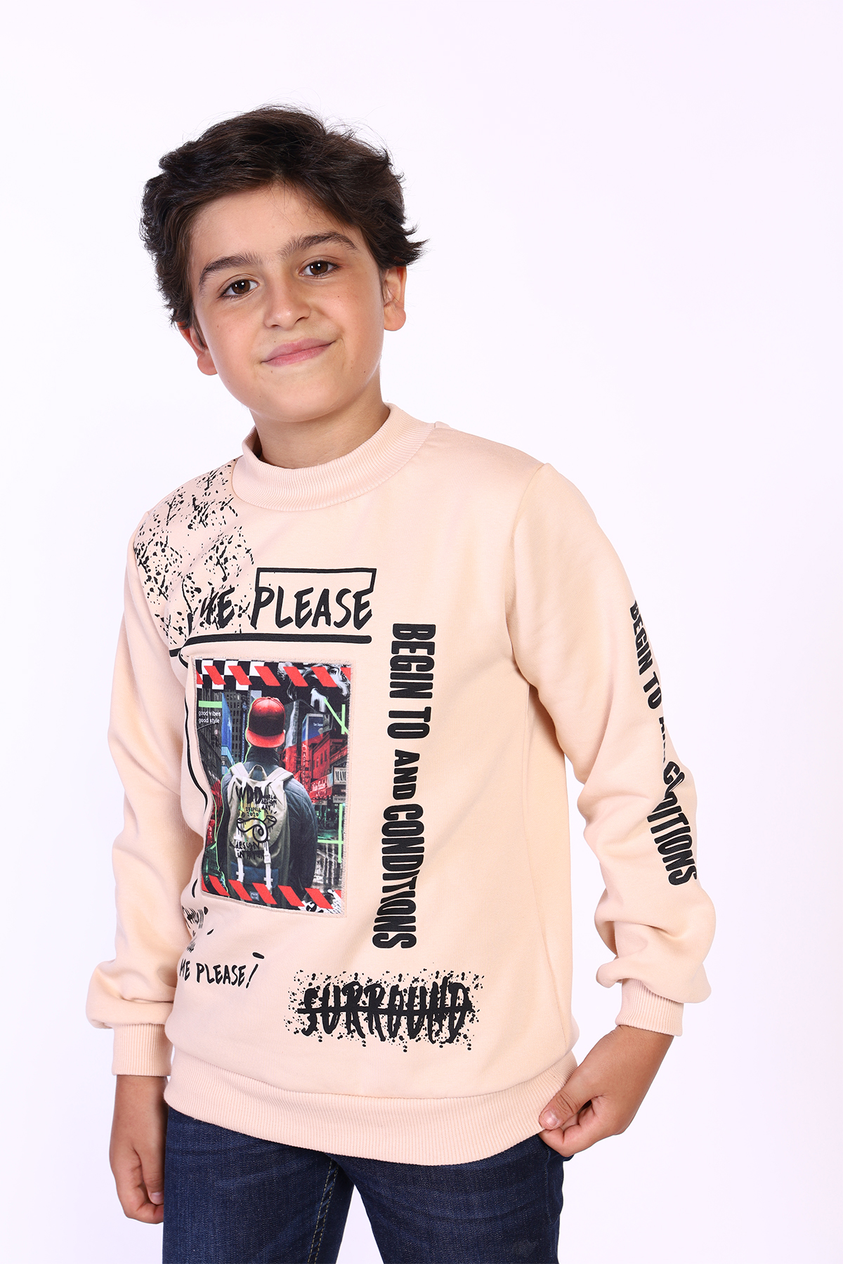 Toontoy Erkek Çocuk Balıkçı Yaka İçi Pamuklu Sweatshirt