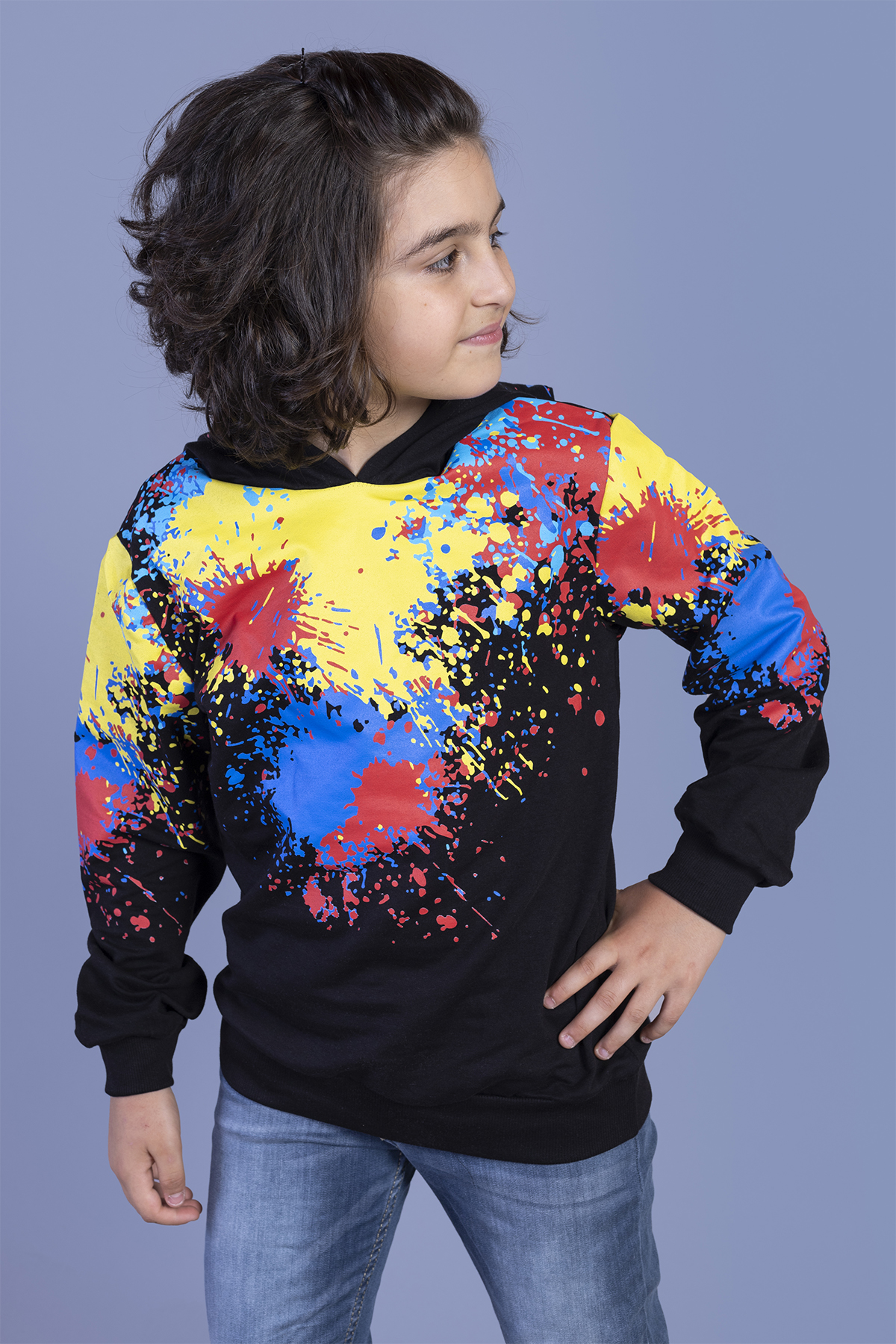 Toontoy Erkek Çocuk Kapüşonlu Renkli Püskürtme Baskılı Sweatshirt