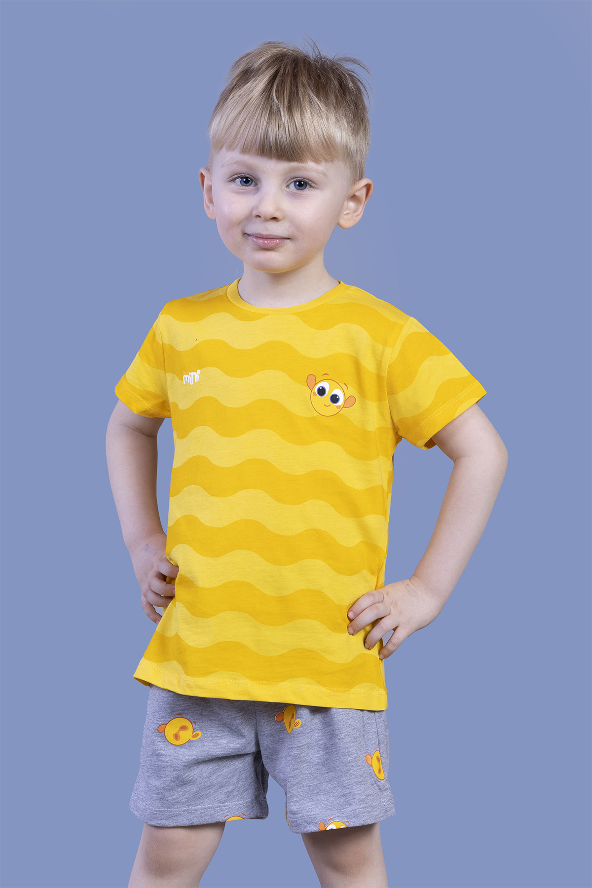 Toontoy Erkek Çocuk Dalga Desenli Şortlu Takım