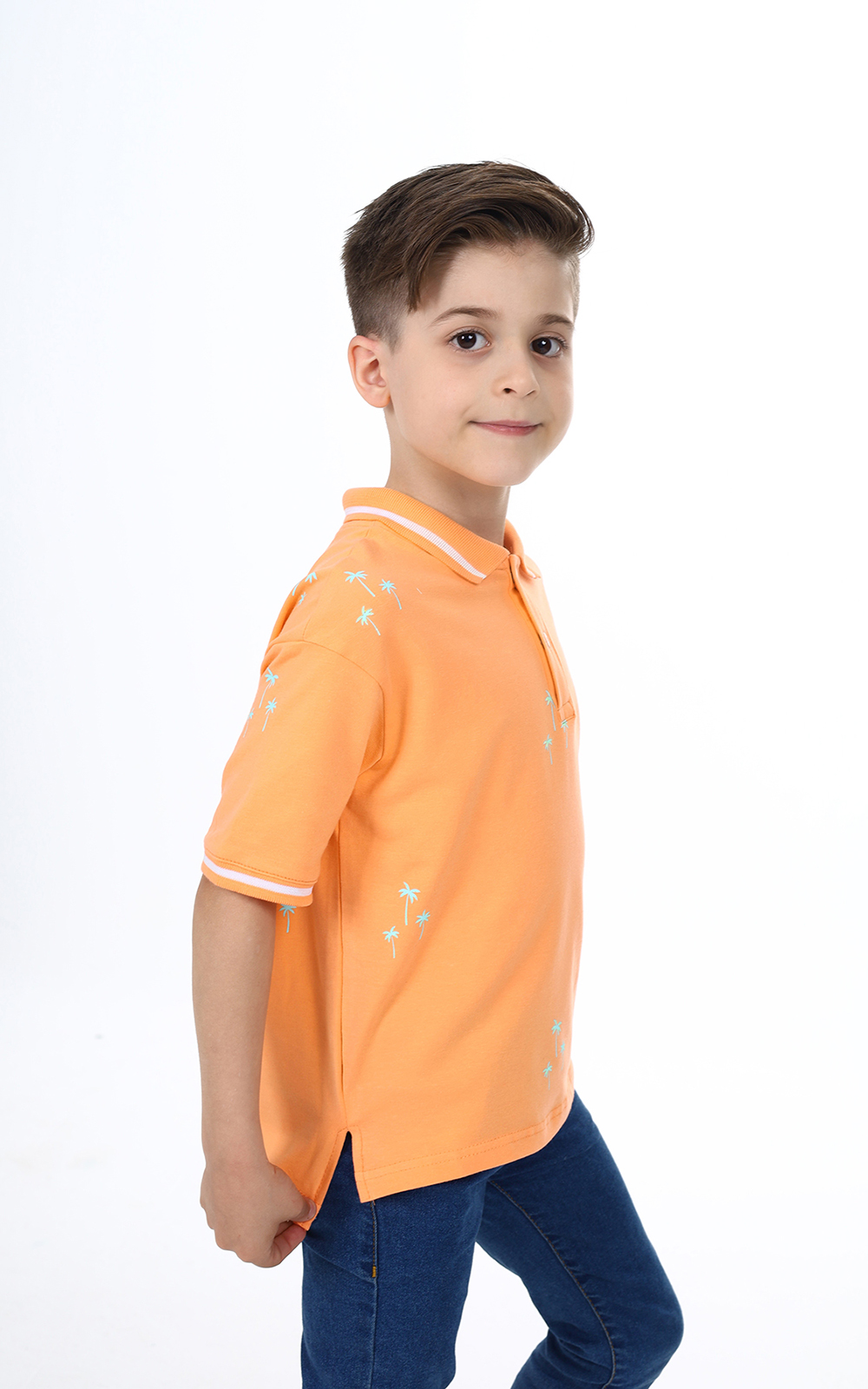 Toontoy Erkek Çocuk Polo Yaka Palmiye  Baskılı Tişört
