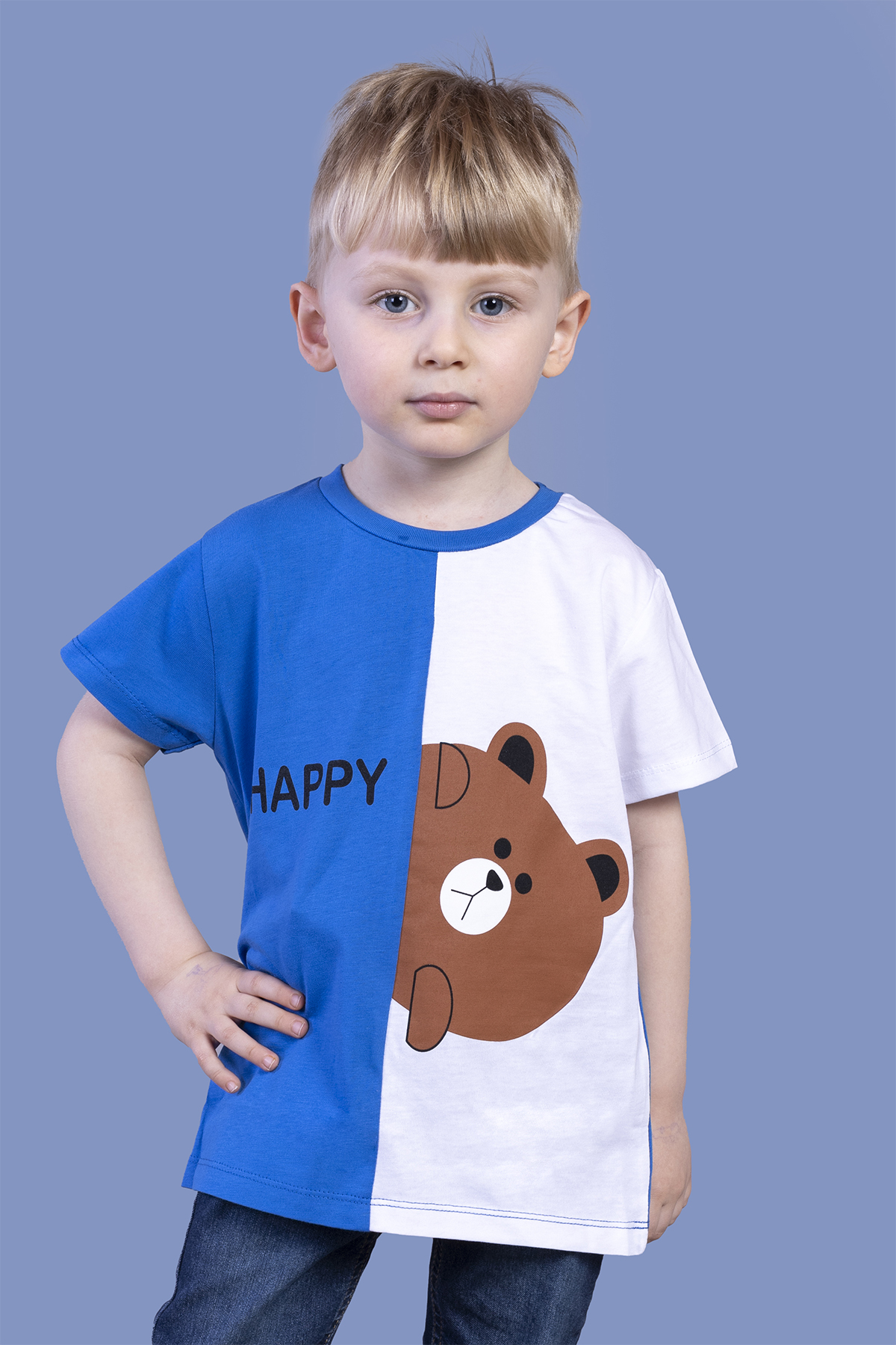 Toontoy Erkek Çocuk İki Renkli Ayıcık Baskılı Tişört