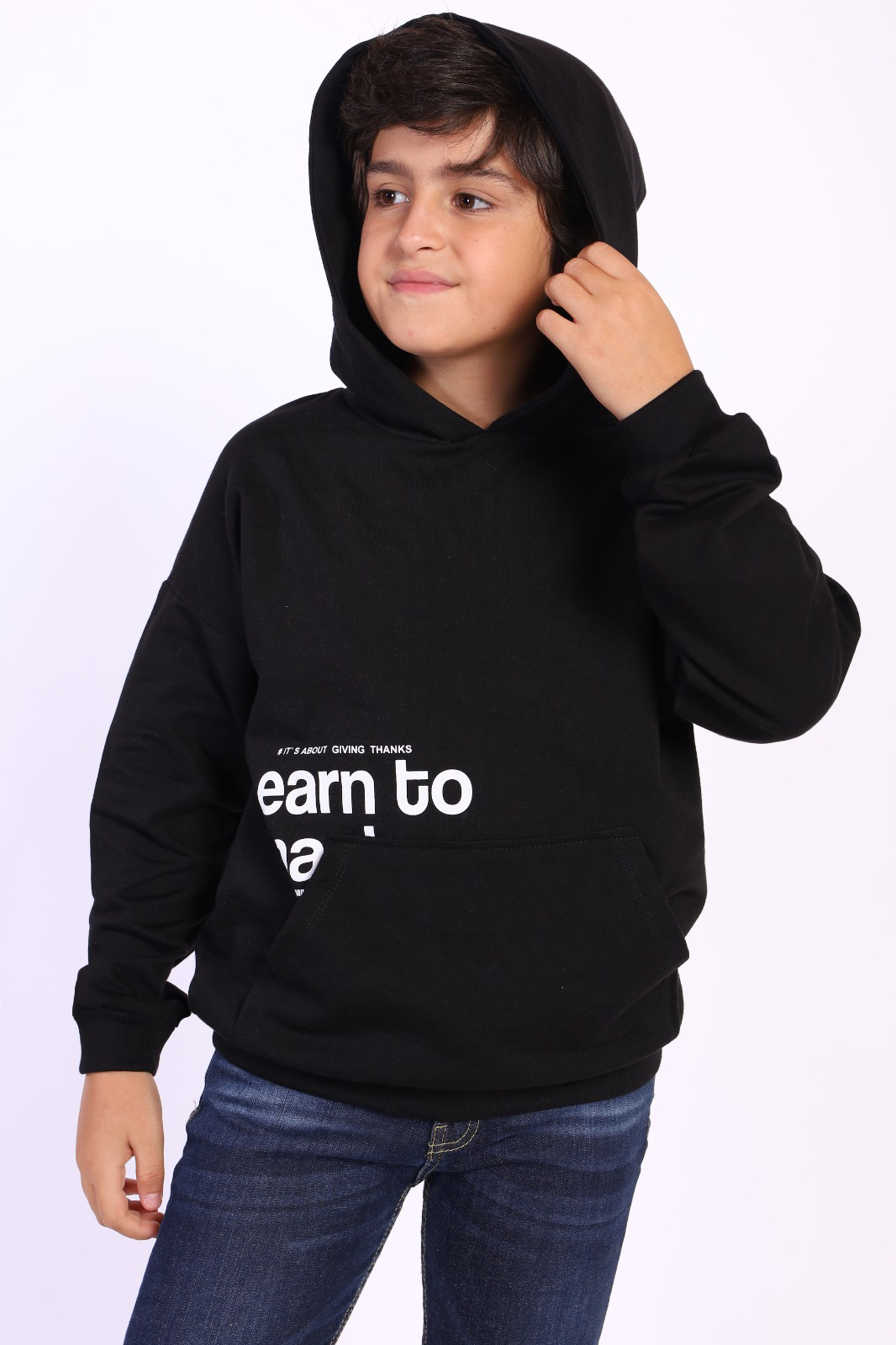 Toontoy Erkek Çocuk Kapüşonlu Kanguru Cepli Baskılı Sweatshirt