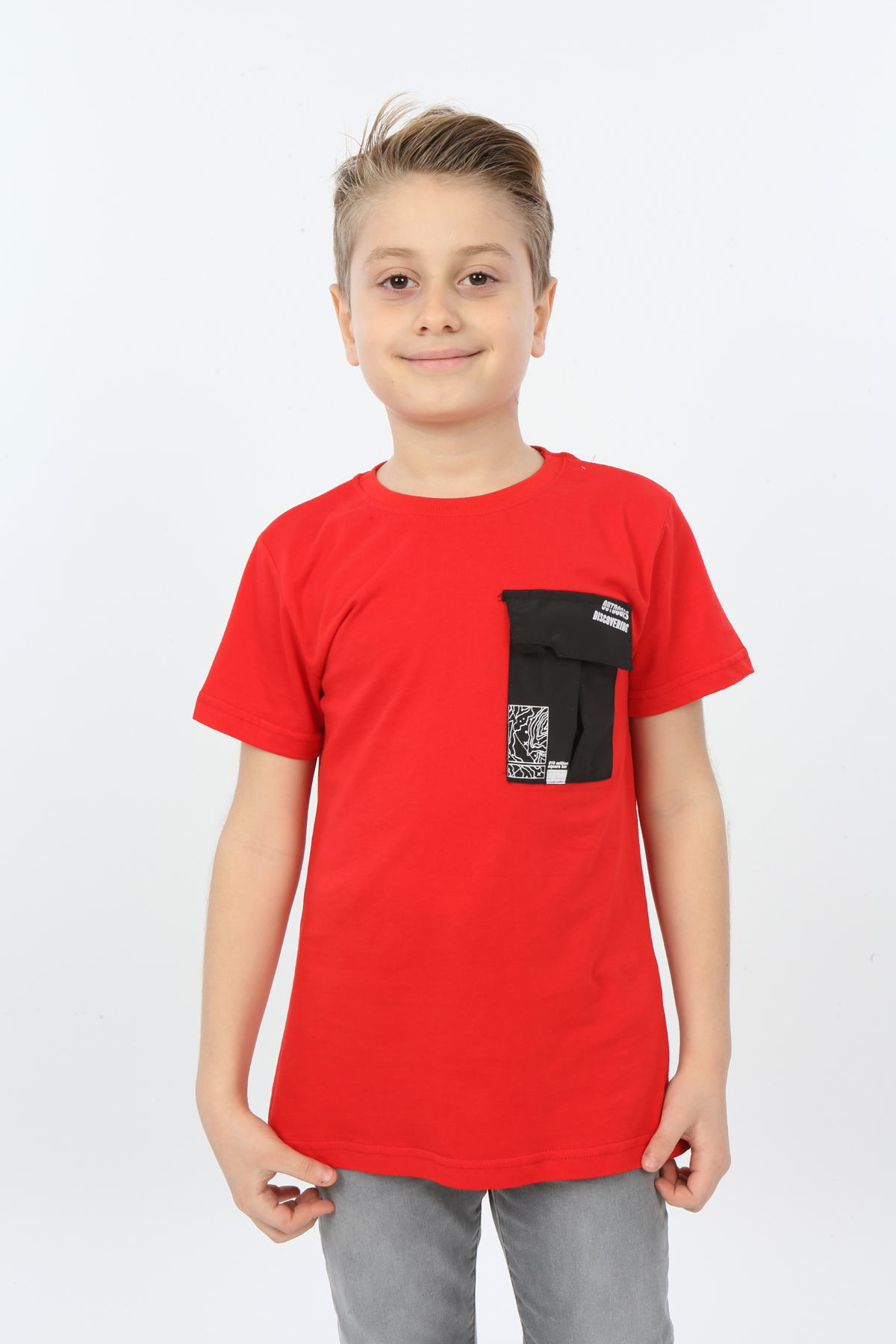Toontoy Erkek Çocuk Göğsü Cepli Yazı Baskılı Tişört
