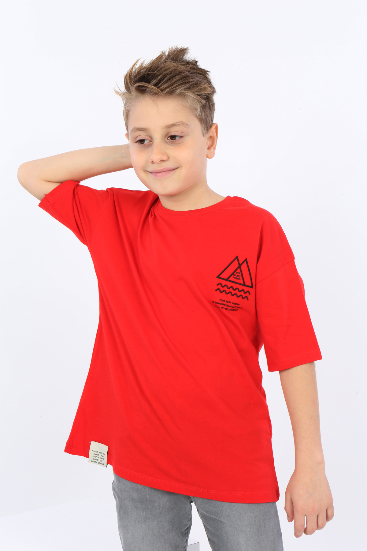 Toontoy Erkek Çocuk Göğsü Üçgen Nakışlı Tişört