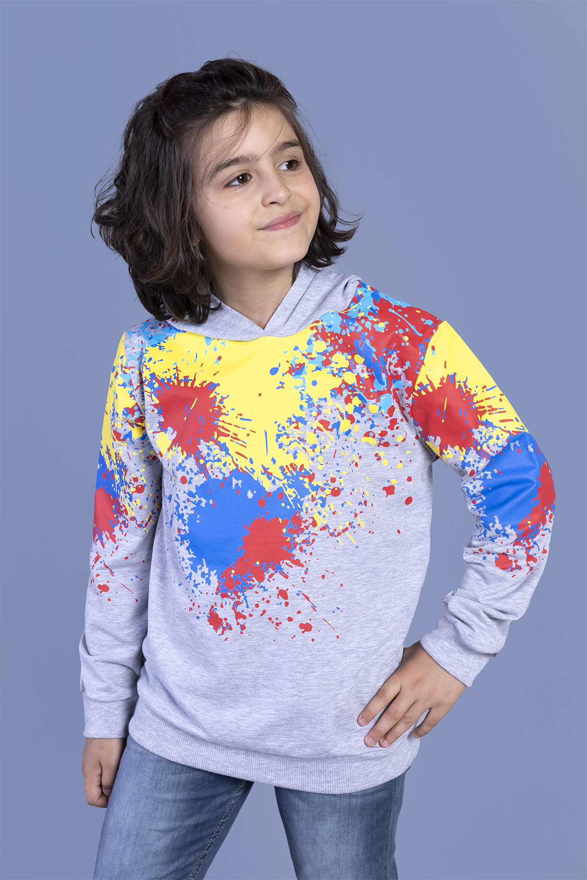 Toontoy Erkek Çocuk Kapüşonlu Renkli Püskürtme Baskılı Sweatshirt