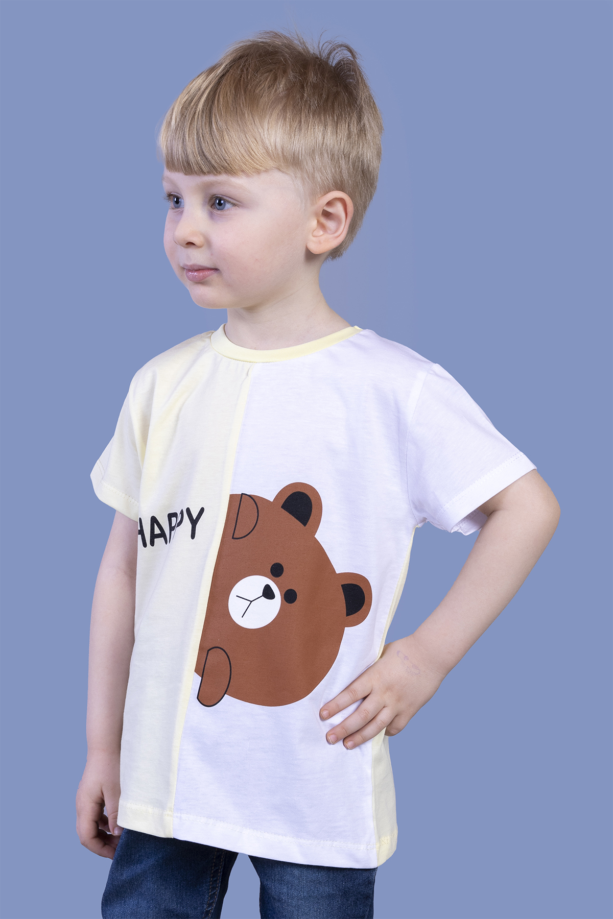 Toontoy Erkek Çocuk İki Renkli Ayıcık Baskılı Tişört