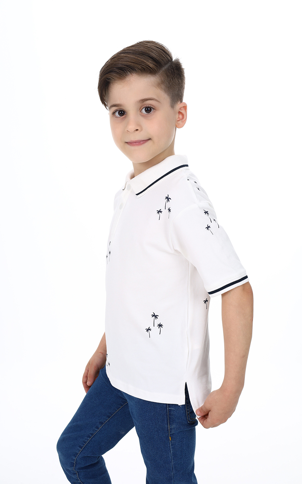 Toontoy Erkek Çocuk Polo Yaka Palmiye  Baskılı Tişört