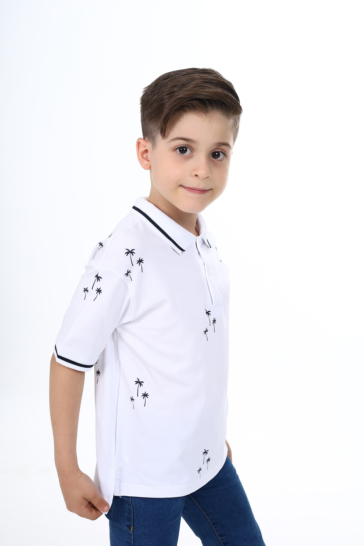 Toontoy Erkek Çocuk Polo Yaka Palmiye  Baskılı Tişört