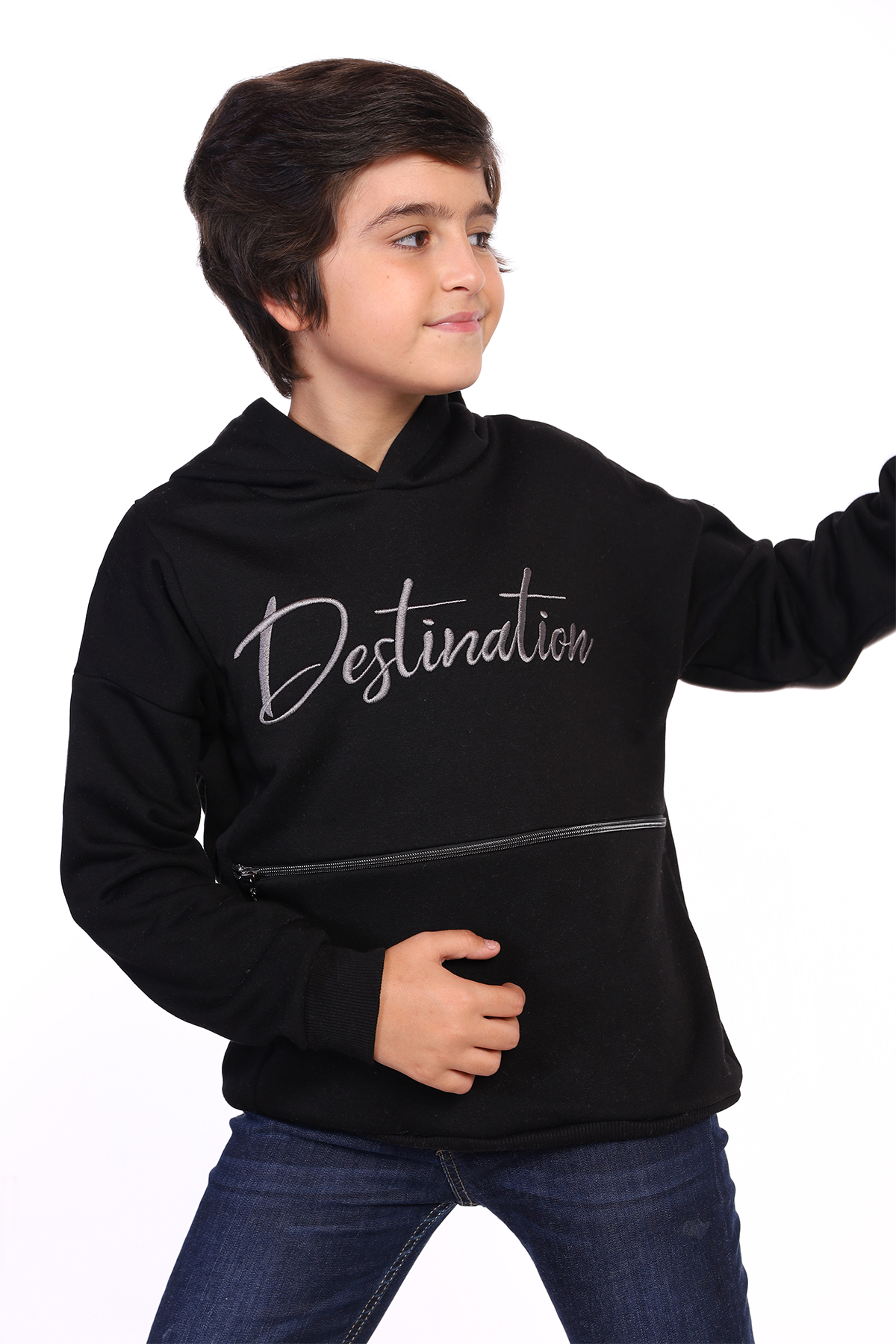 Toontoy Erkek Çocuk Cebi Fermuar Kapatmalı Nakışlı Sweatshirt