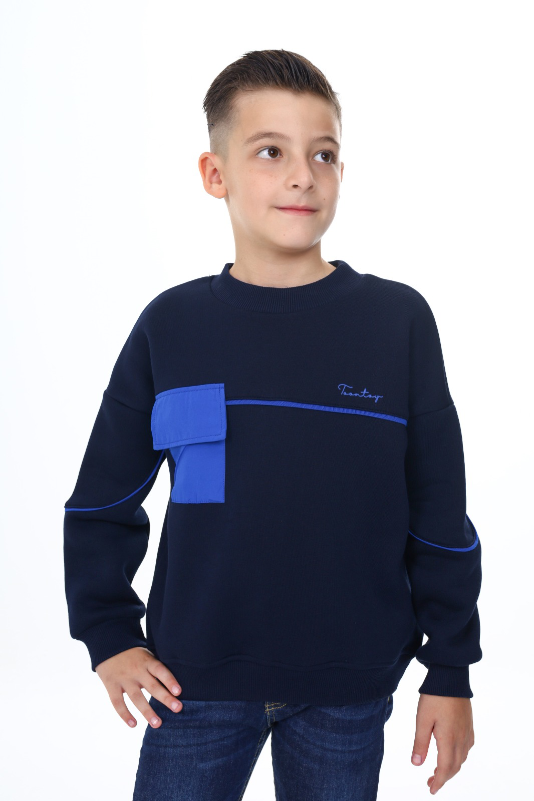Toontoy Erkek Çocuk Cep Detaylı  Baskılı Sweatshirt