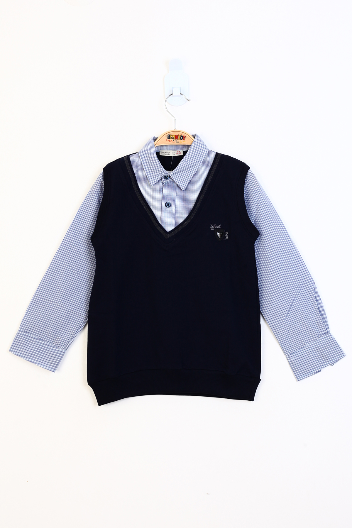 Toontoy Erkek Çocuk Gömlek Yaka Okul Düğmeli Sweatshirt