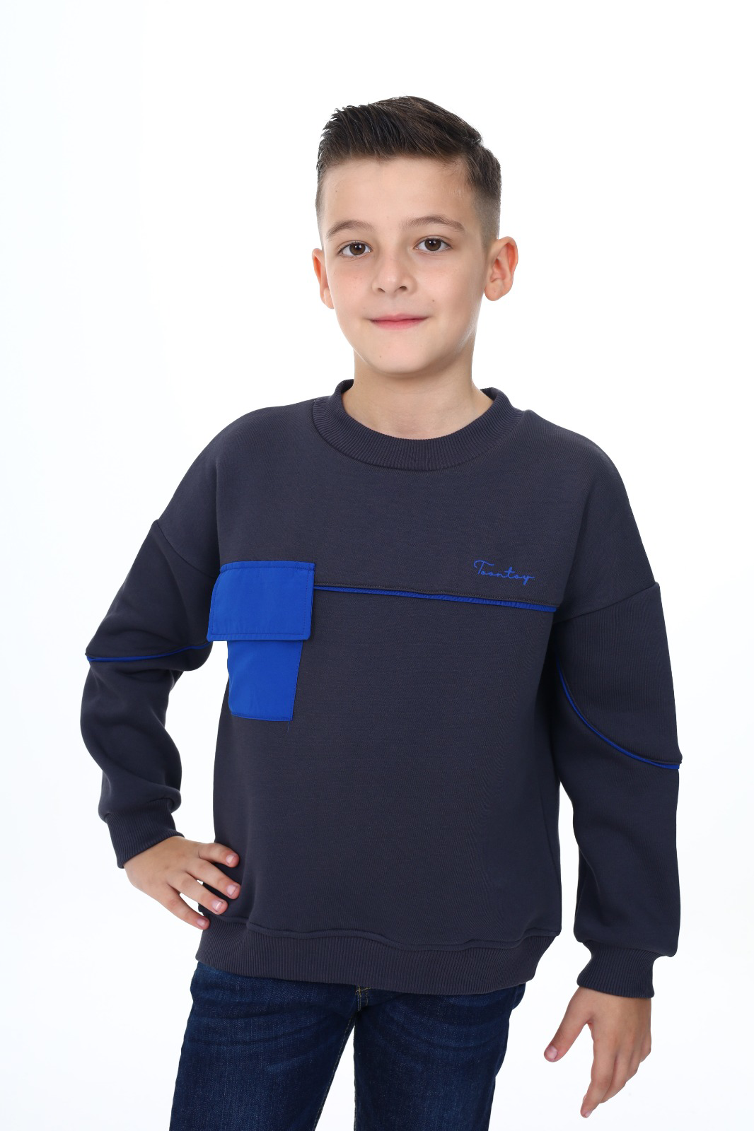 Toontoy Erkek Çocuk Cep Detaylı  Baskılı Sweatshirt