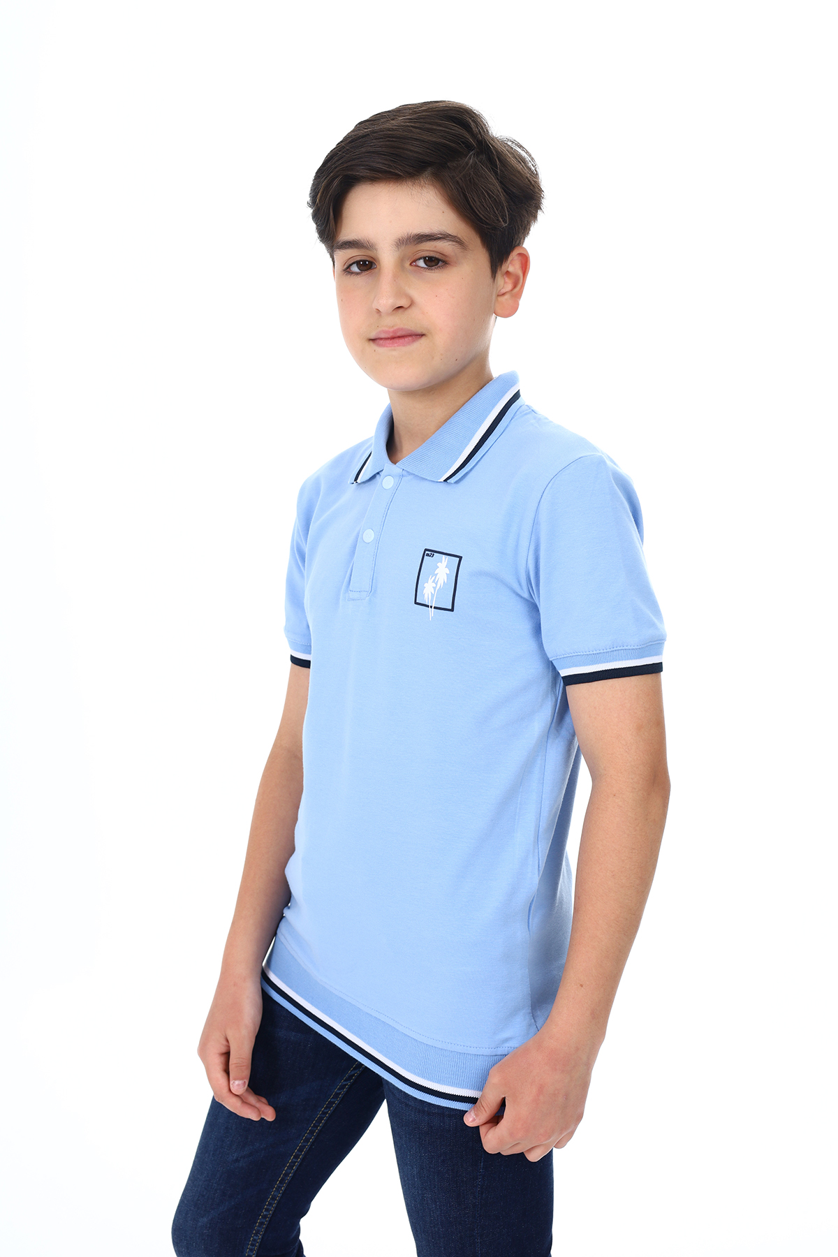 Toontoy Erkek Çocuk Polo Yaka Palmiye Baskılı Tişört
