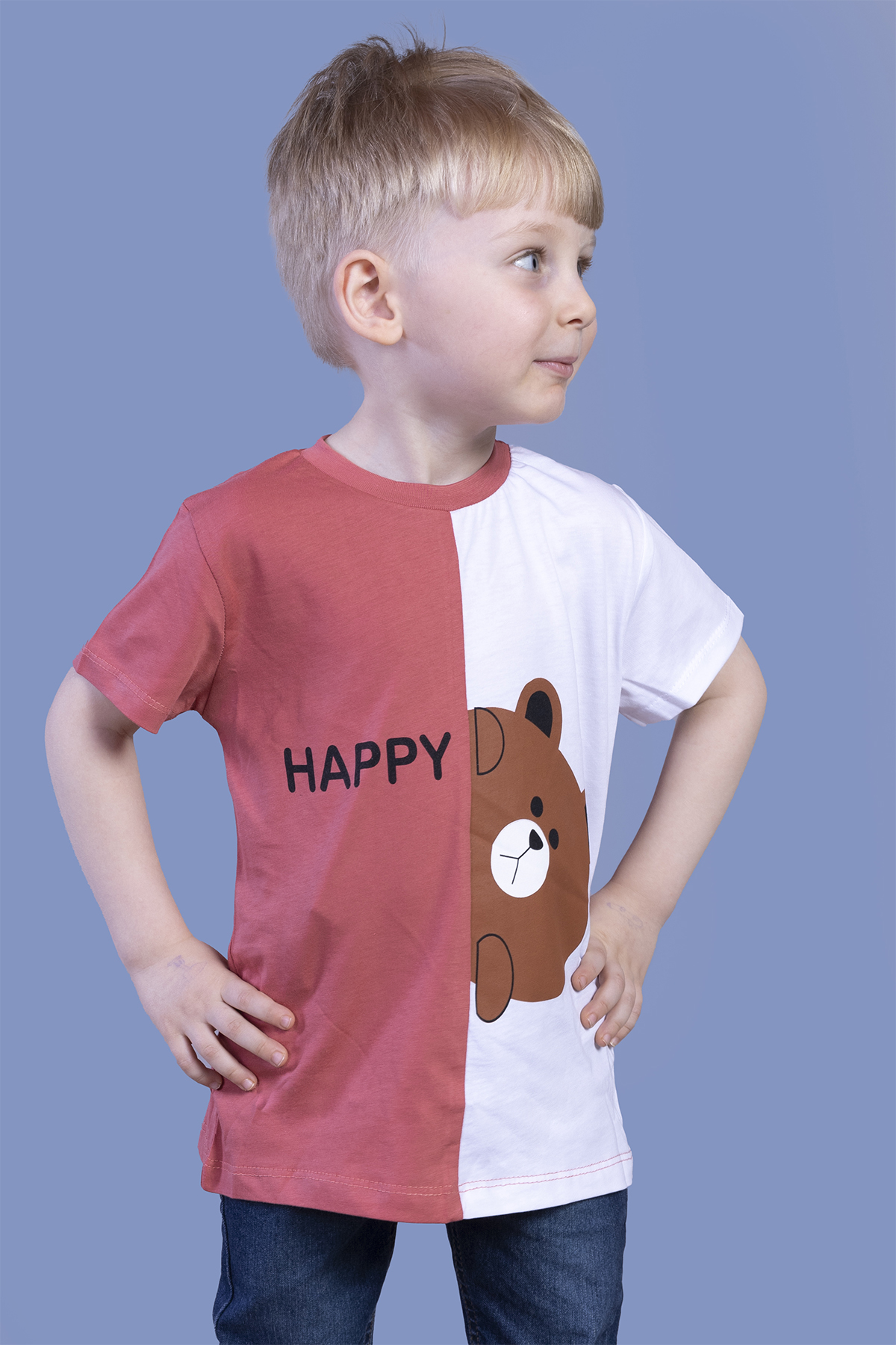 Toontoy Erkek Çocuk İki Renkli Ayıcık Baskılı Tişört
