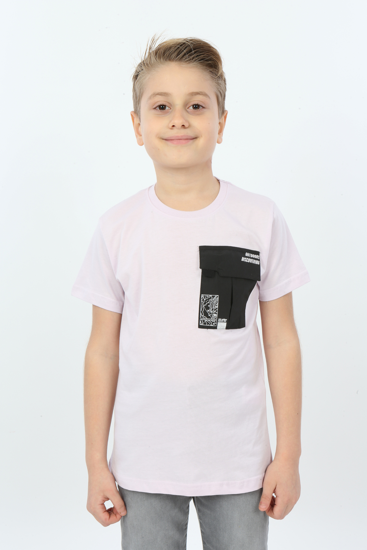 Toontoy Erkek Çocuk Göğsü Cepli Yazı Baskılı Tişört