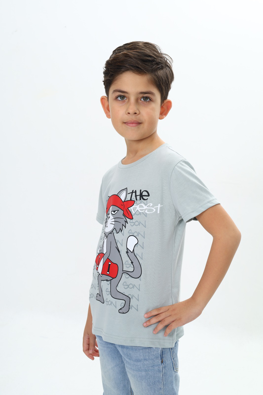 Toontoy Erkek Çocuk Kaykay Kedi Baskılı Tişört