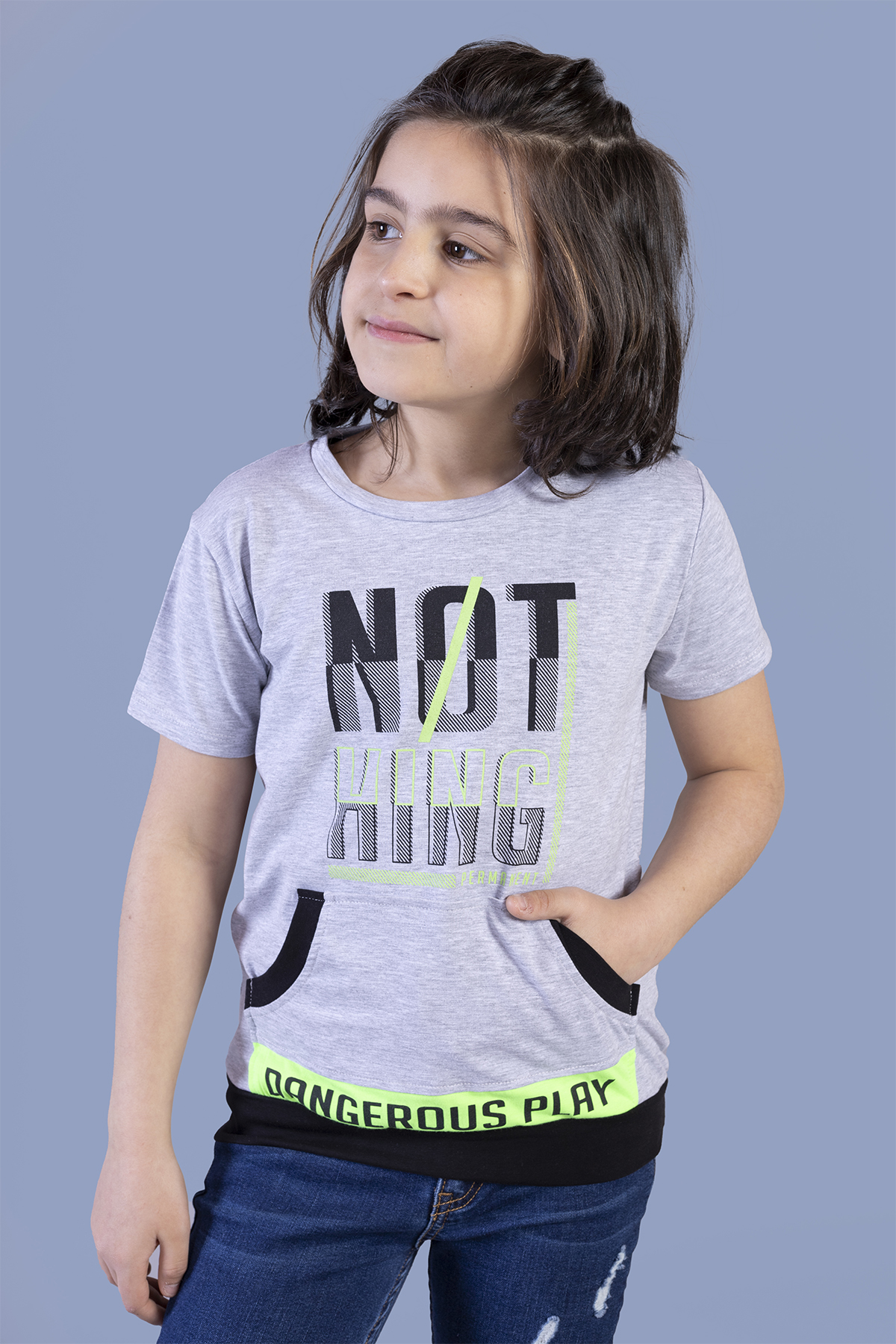 Toontoy Erkek Çocuk Kanguru Cepli Neon Baskılı Tişört