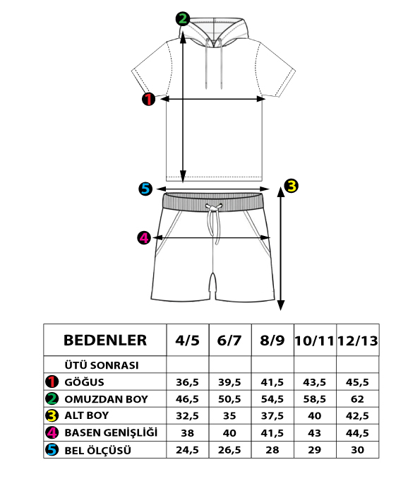 Toontoy Erkek Çocuk Kapüşonlu Garni Detaylı Baskılı Şortlu Takım