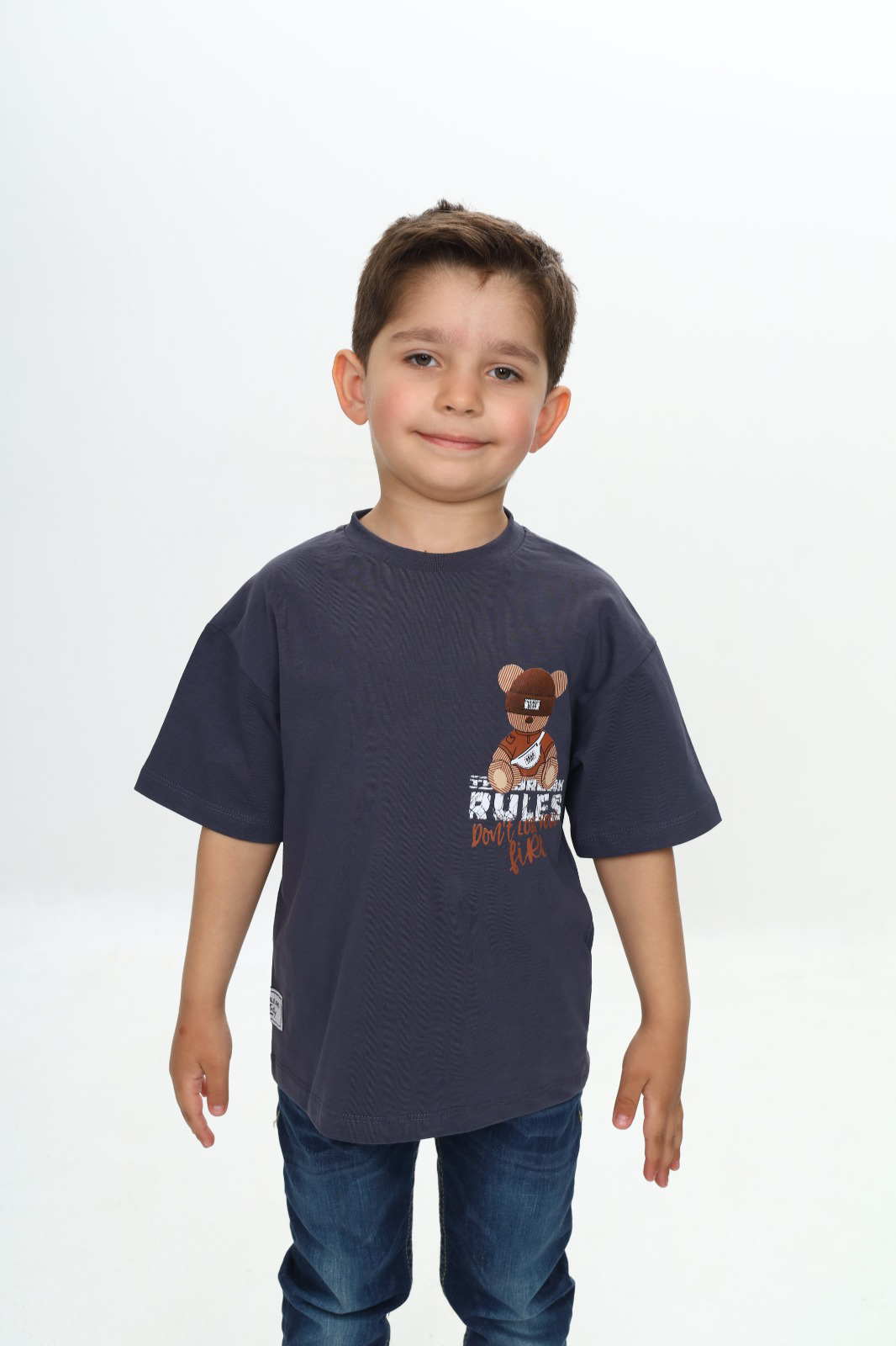 Toontoy Erkek Çocuk Rules Şapkalı Ayı Baskılı Tişört