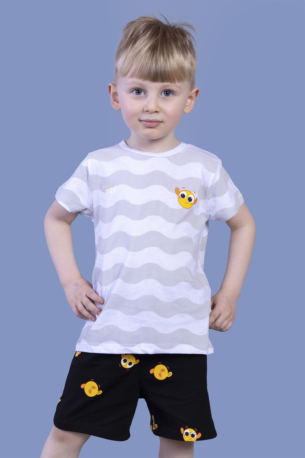 Toontoy Erkek Çocuk Dalga Desenli Şortlu Takım