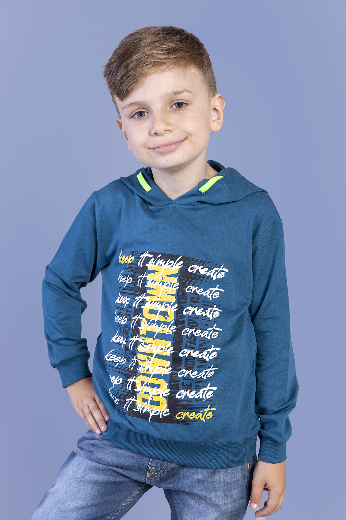 Toontoy Erkek Çocuk Kapüşonlu Baskılı Sweatshirt