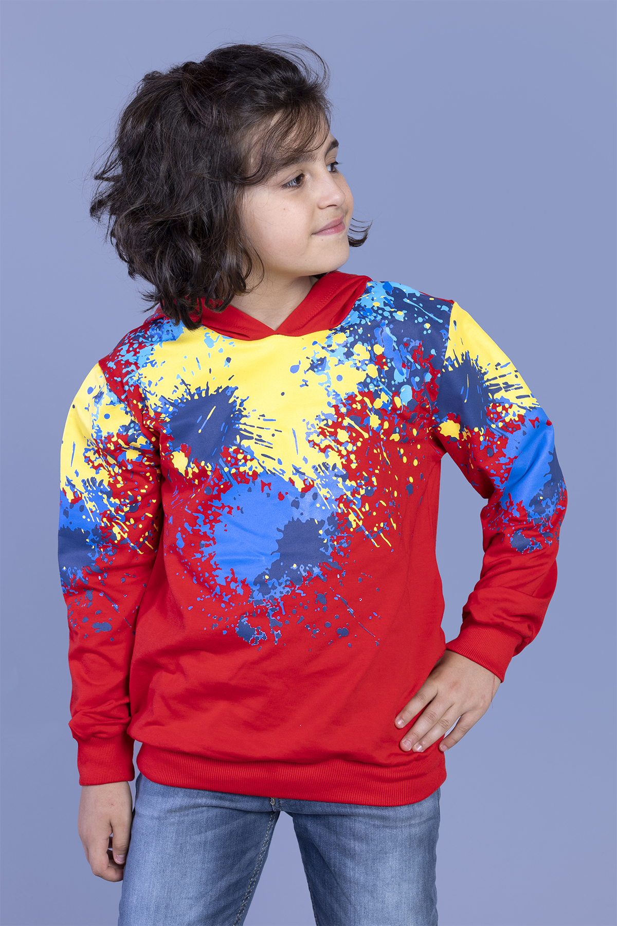 Toontoy Erkek Çocuk Kapüşonlu Renkli Püskürtme Baskılı Sweatshirt