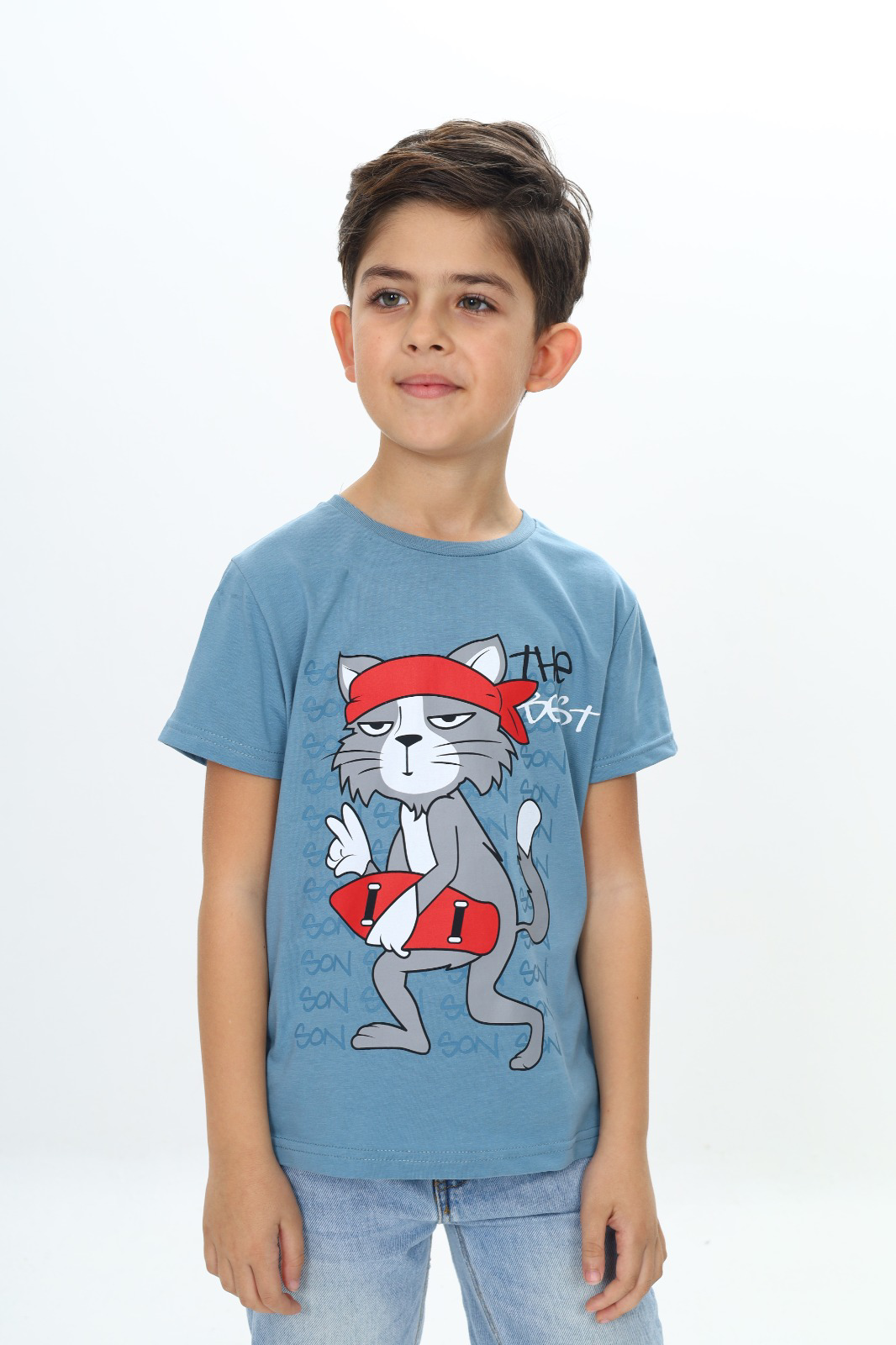 Toontoy Erkek Çocuk Kaykay Kedi Baskılı Tişört