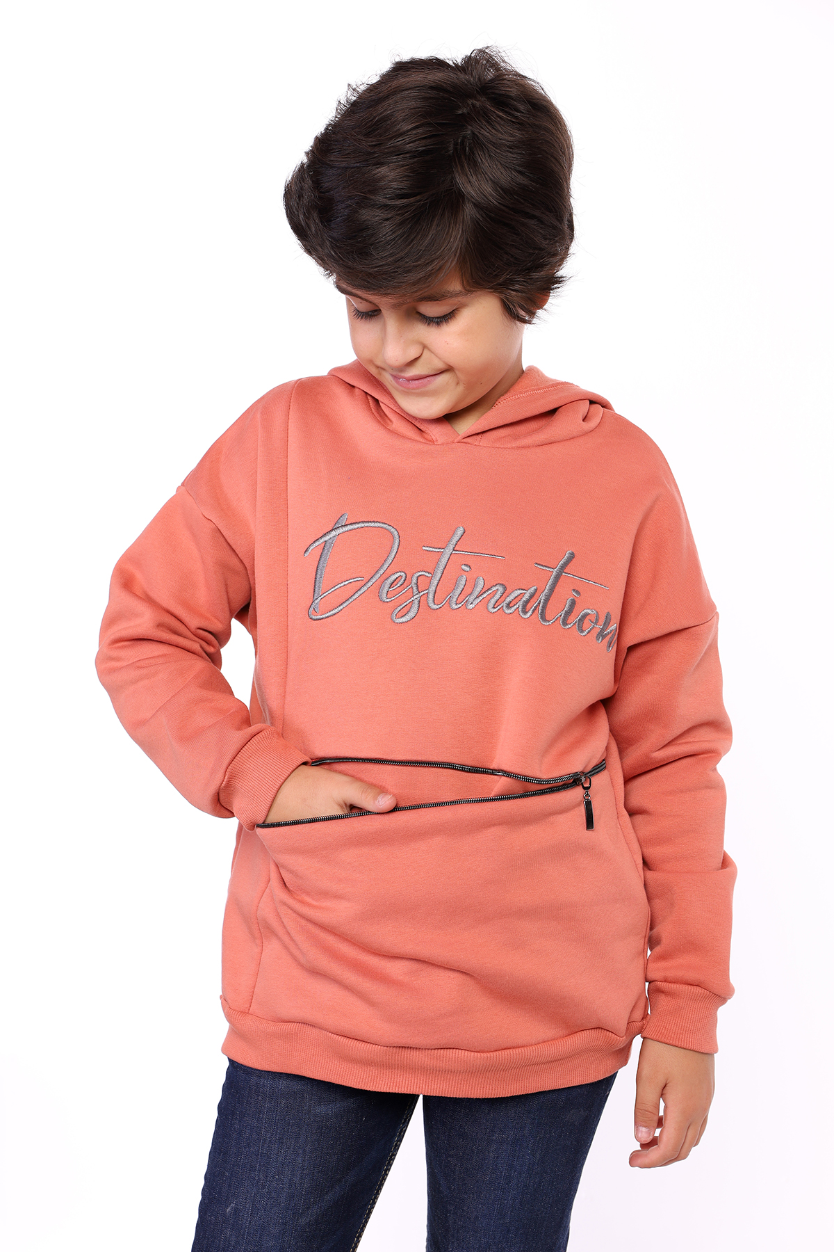 Toontoy Erkek Çocuk Cebi Fermuar Kapatmalı Nakışlı Sweatshirt