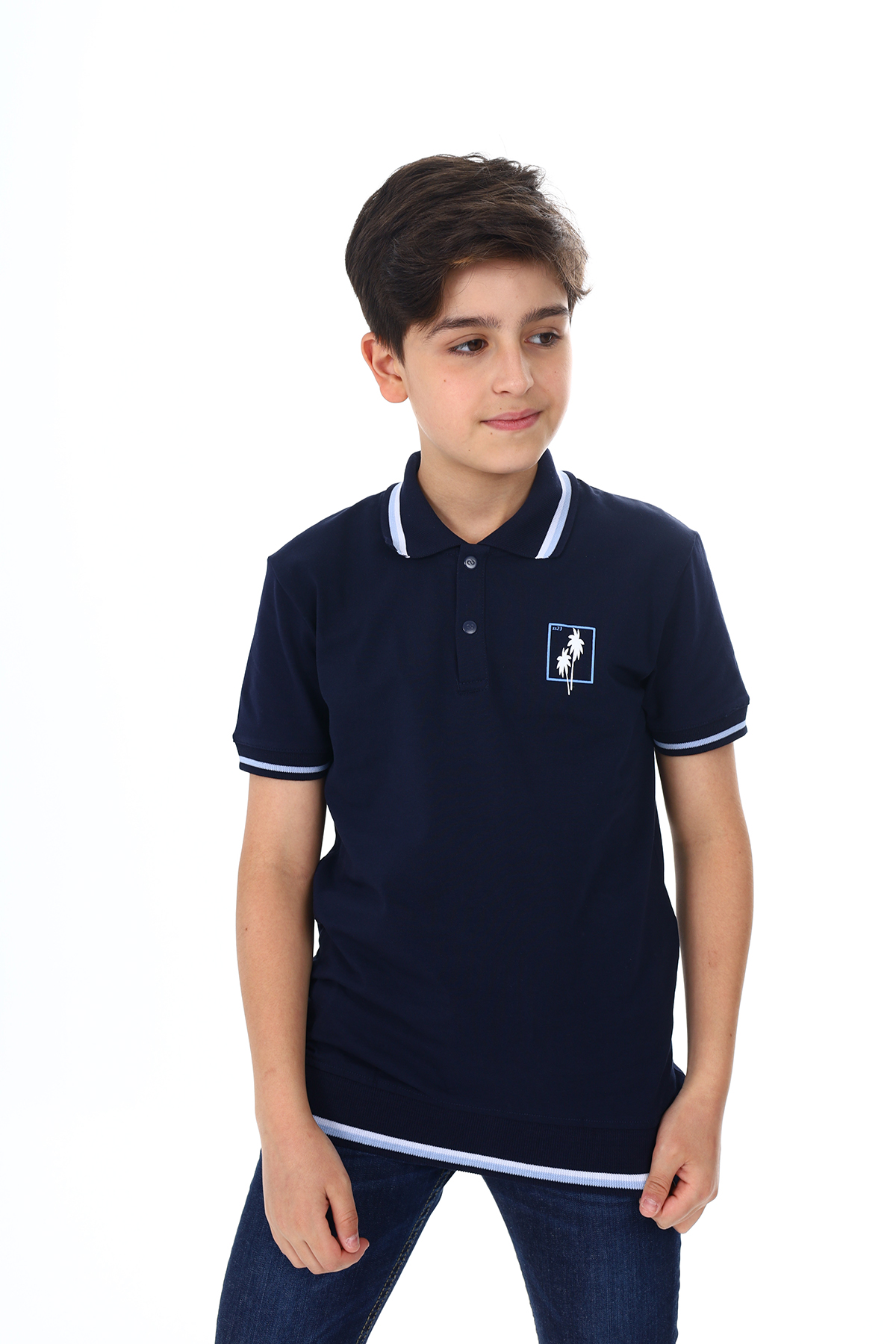 Toontoy Erkek Çocuk Polo Yaka Palmiye Baskılı Tişört