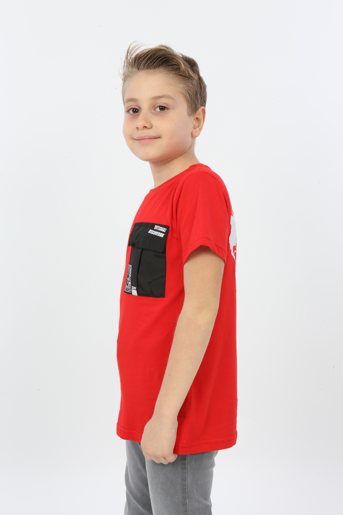 Toontoy Erkek Çocuk Göğsü Cepli Yazı Baskılı Tişört