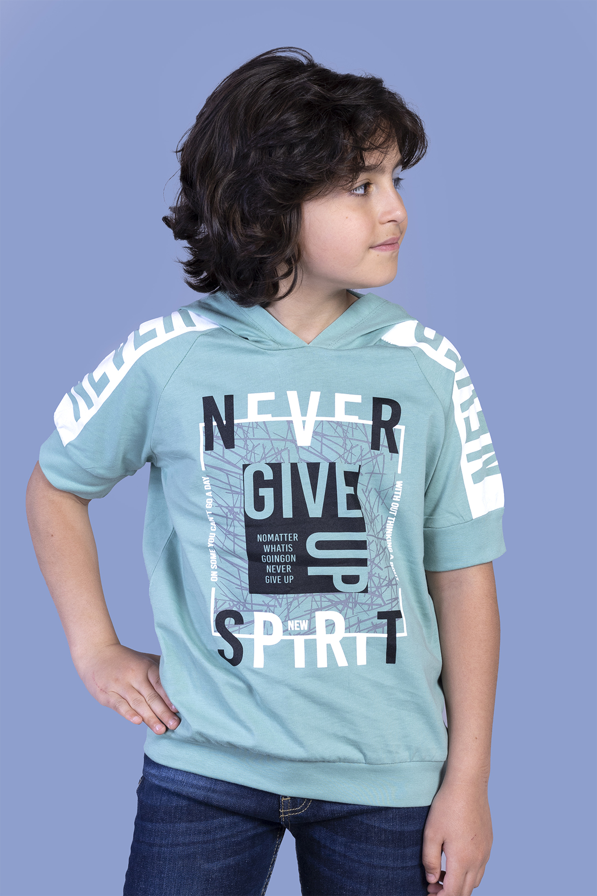 Toontoy Erkek Çocuk Baskılı Kapüşonlu Reglan Kol Tişört