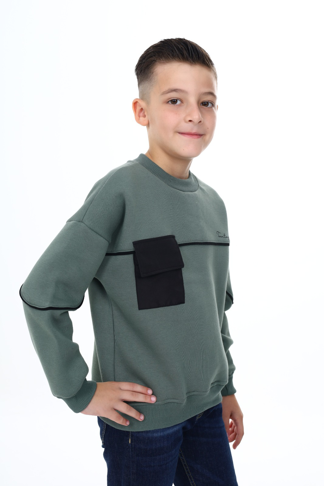 Toontoy Erkek Çocuk Cep Detaylı  Baskılı Sweatshirt