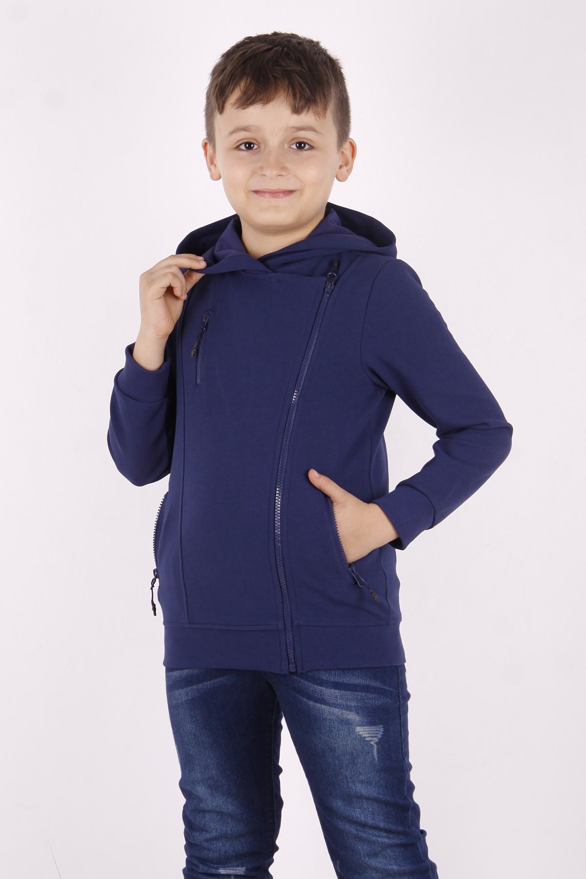 Toontoy  Erkek Çocuk Cepli Fermuarli Asimetrik Kesim Hirka